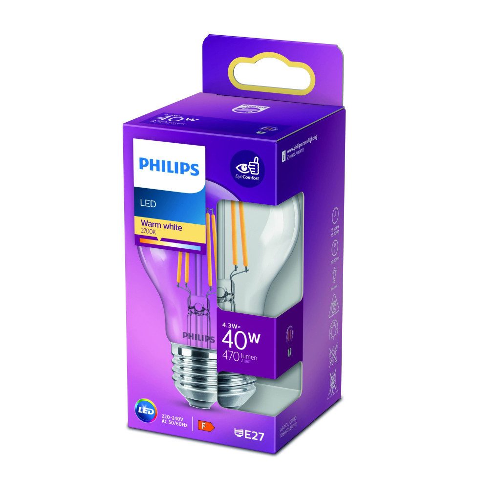 Philips LED-Leuchtmittel Philips LED-Leuchtmittel Birnenform A60 E27 4,3W, Nicht dimmbar