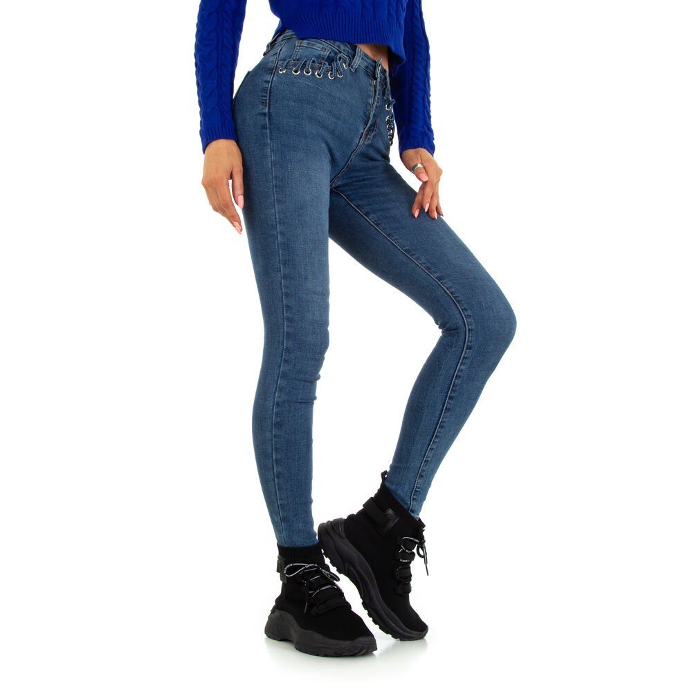 Blau Ital-Design Damen Skinny Jeans Freizeit Skinny-fit-Jeans Stretch in