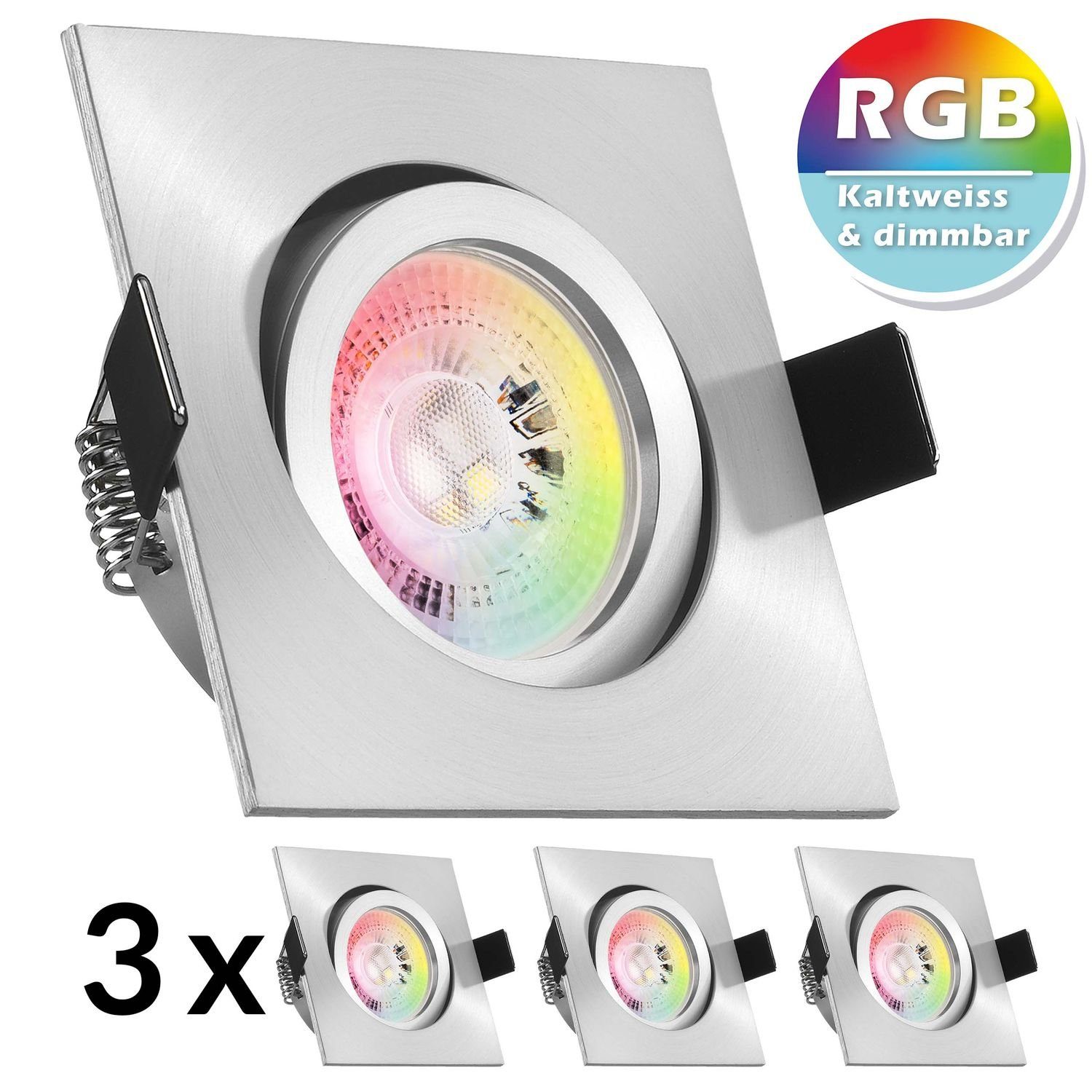 LEDANDO LED Einbaustrahler 3er RGB LED Einbaustrahler Set GU10 in aluminium matt mit 3W LED von L