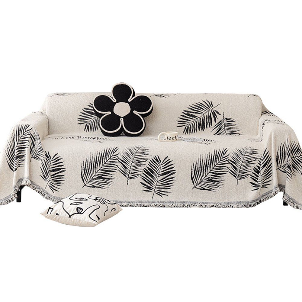 Sofahusse Sofa Decken Bezug 4 Sitzer Blätteroptik 180x260cm, FELIXLEO