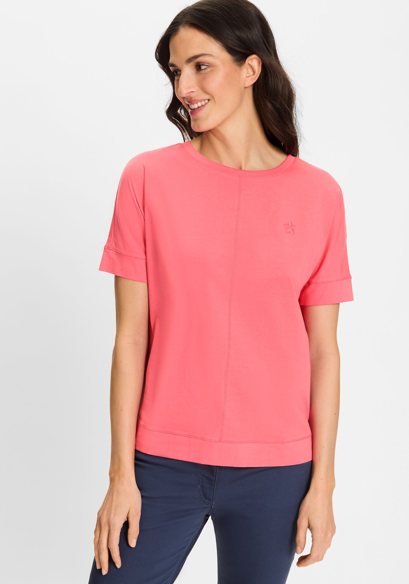 Olsen Rundhalsshirt (1-tlg) mit aufgestickter Blume günstig online kaufen
