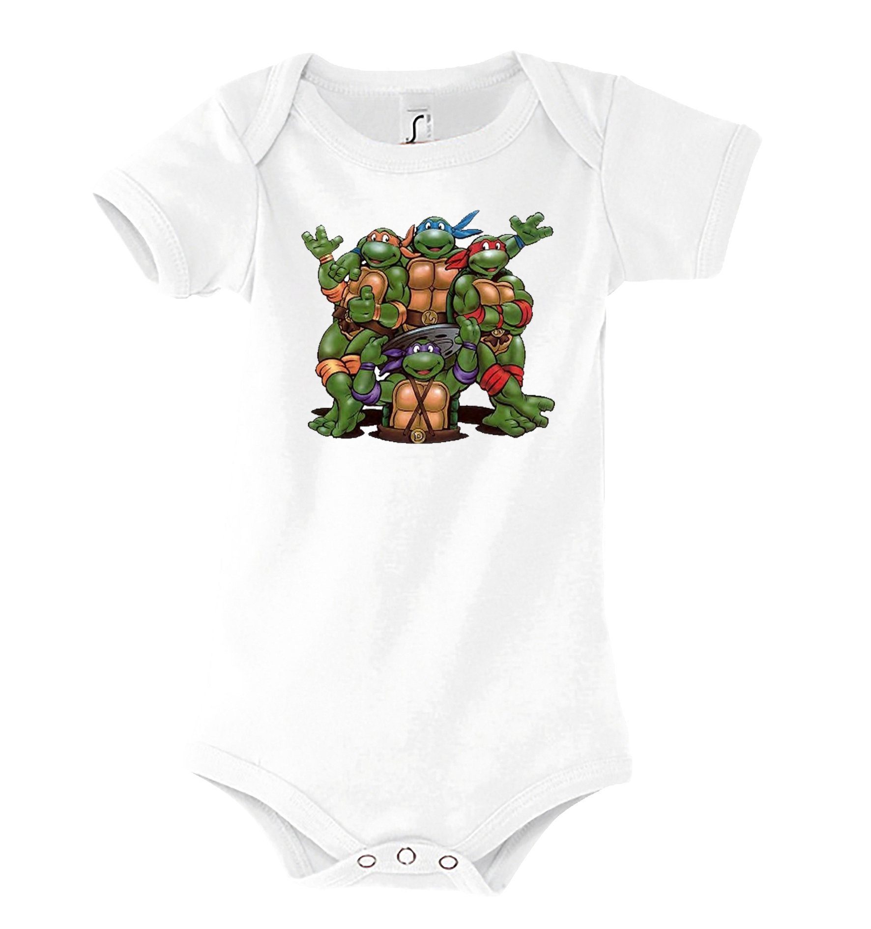 Youth Designz Kurzarmbody Baby Body Strampler Turtles in tollem Design, mit Frontprint Weiß