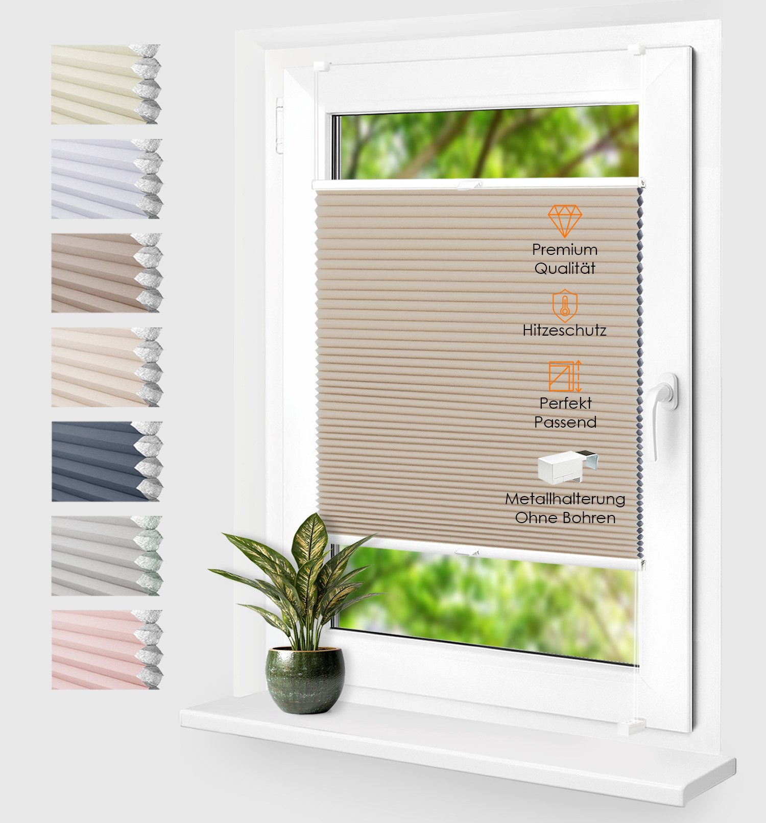 Rikmani Plissee Thermo Fensterplissee ohne Bohren, Warmbeige, 40x130, verdunkelnd, Klemmfix, Langlebige Premium-Qualität, Thermo Plissee