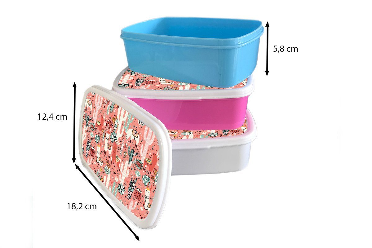 Kinder, Muster Lunchbox Kunststoff Dschungel - - Brotdose MuchoWow Snackbox, Mädchen, Kunststoff, für rosa (2-tlg), Lama, Erwachsene, Brotbox