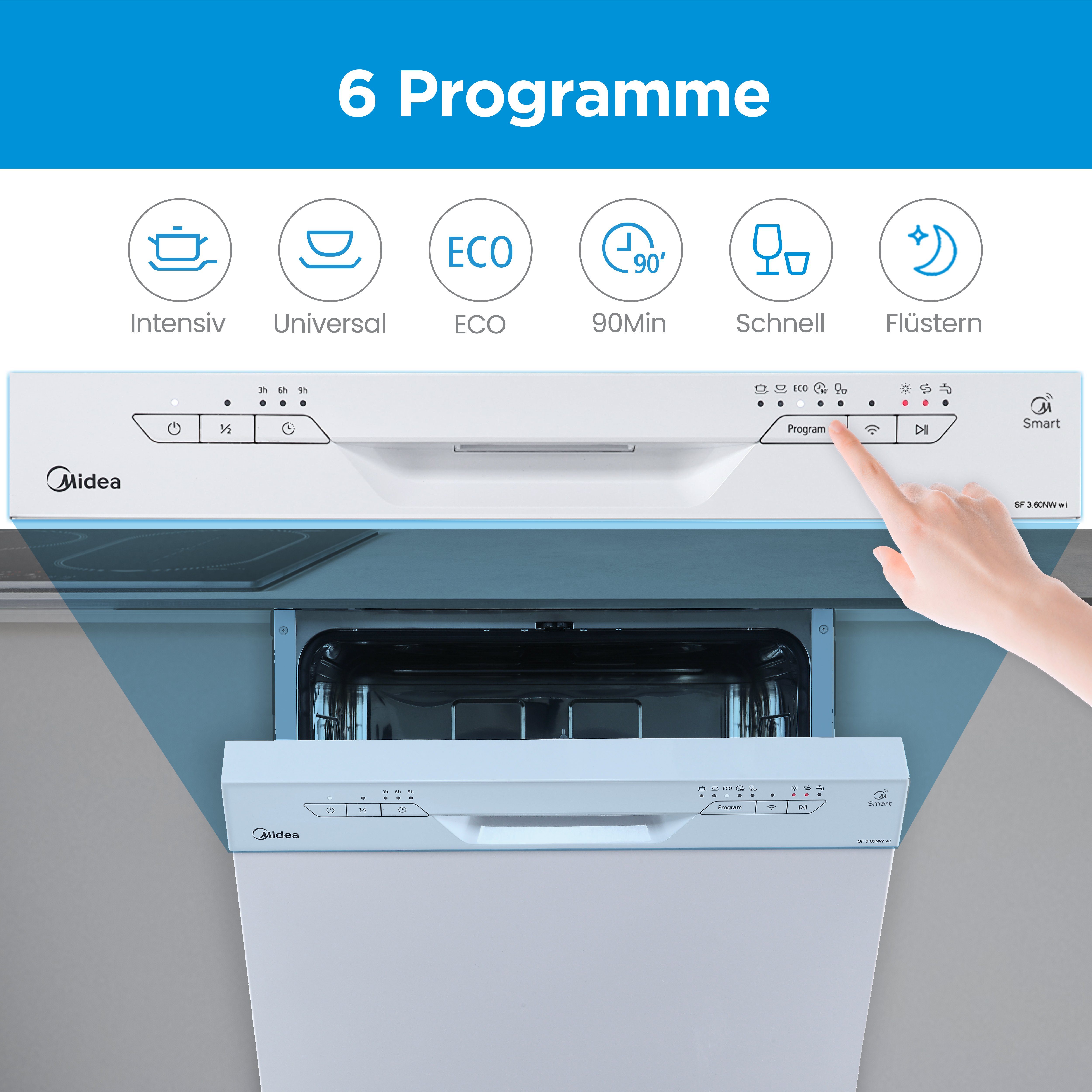 Midea Standgeschirrspüler SF 3.60NW Pro, 9 l, 14 Maßgedecke