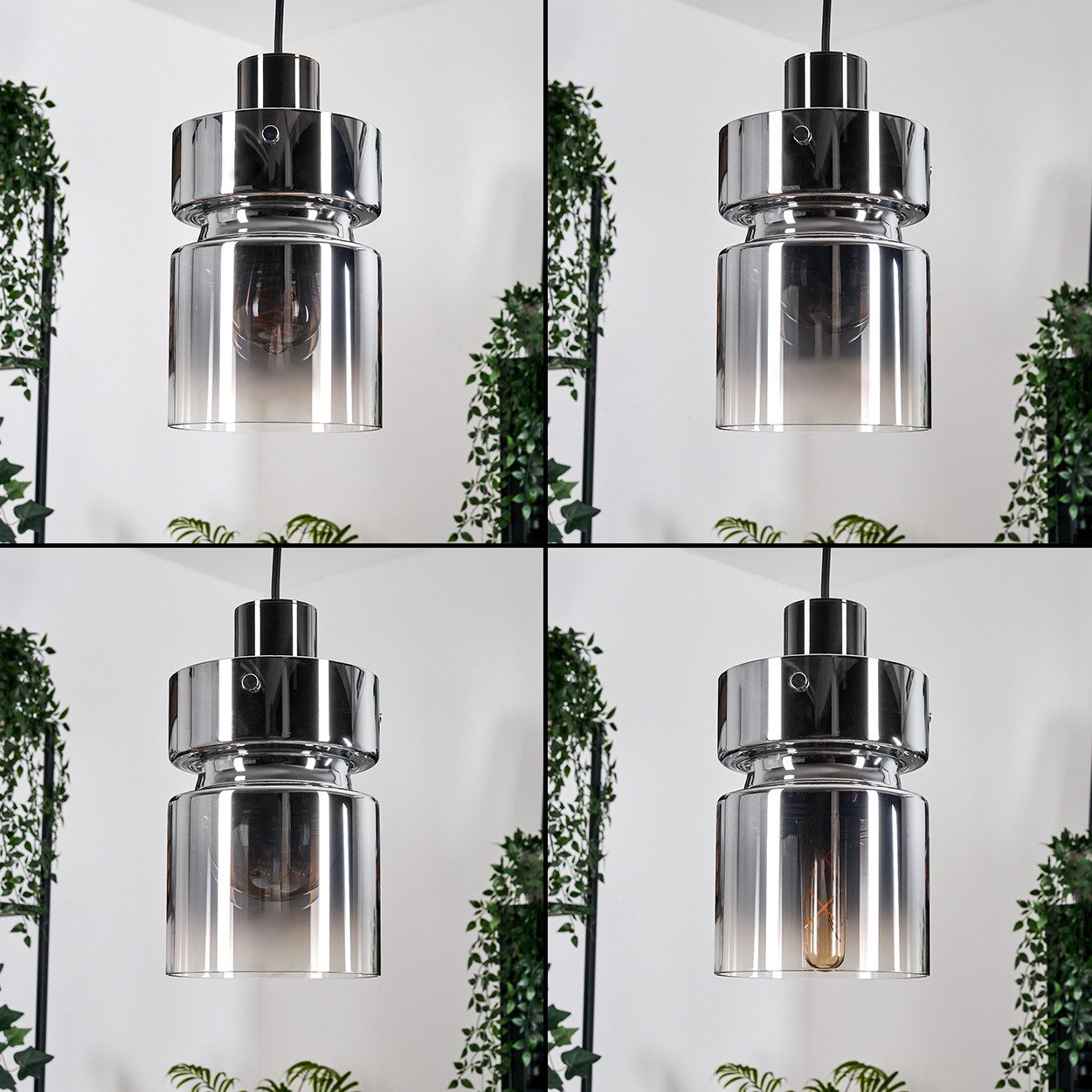 hofstein Hängeleuchte 3-flammige Hängelampe aus Metall/Glas Schwarz/Chrom/R günstig online kaufen