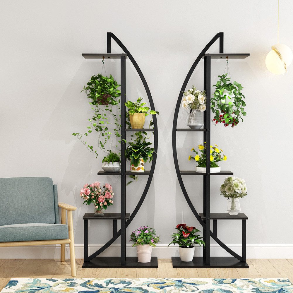 Tribesigns Blumenständer Pflanzenregal (2 St), 5-Tier Metall-Pflanzenständer, mit Aufhängehaken