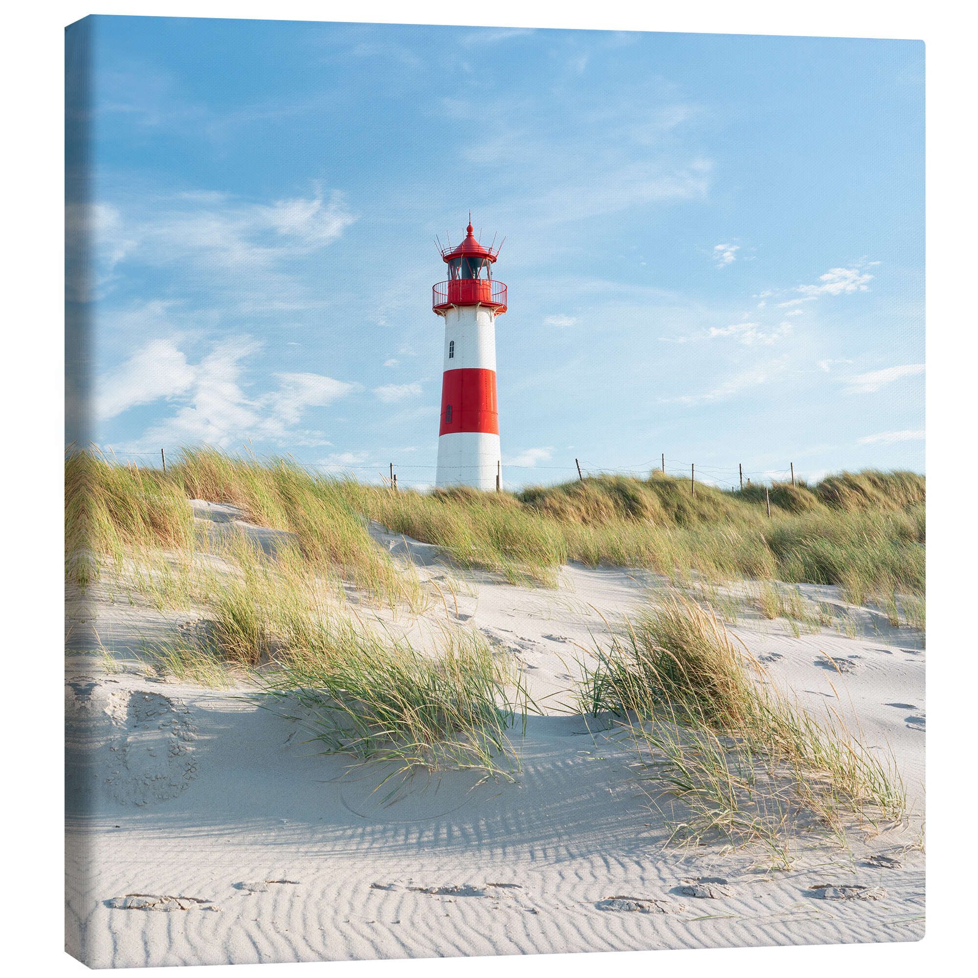 Posterlounge Wandbild Roter Leuchtturm am Nordseestrand, Jan Christopher Becke, erhältlich als Poster, Leinwandbild, Wandsticker oder Acrylglasbild