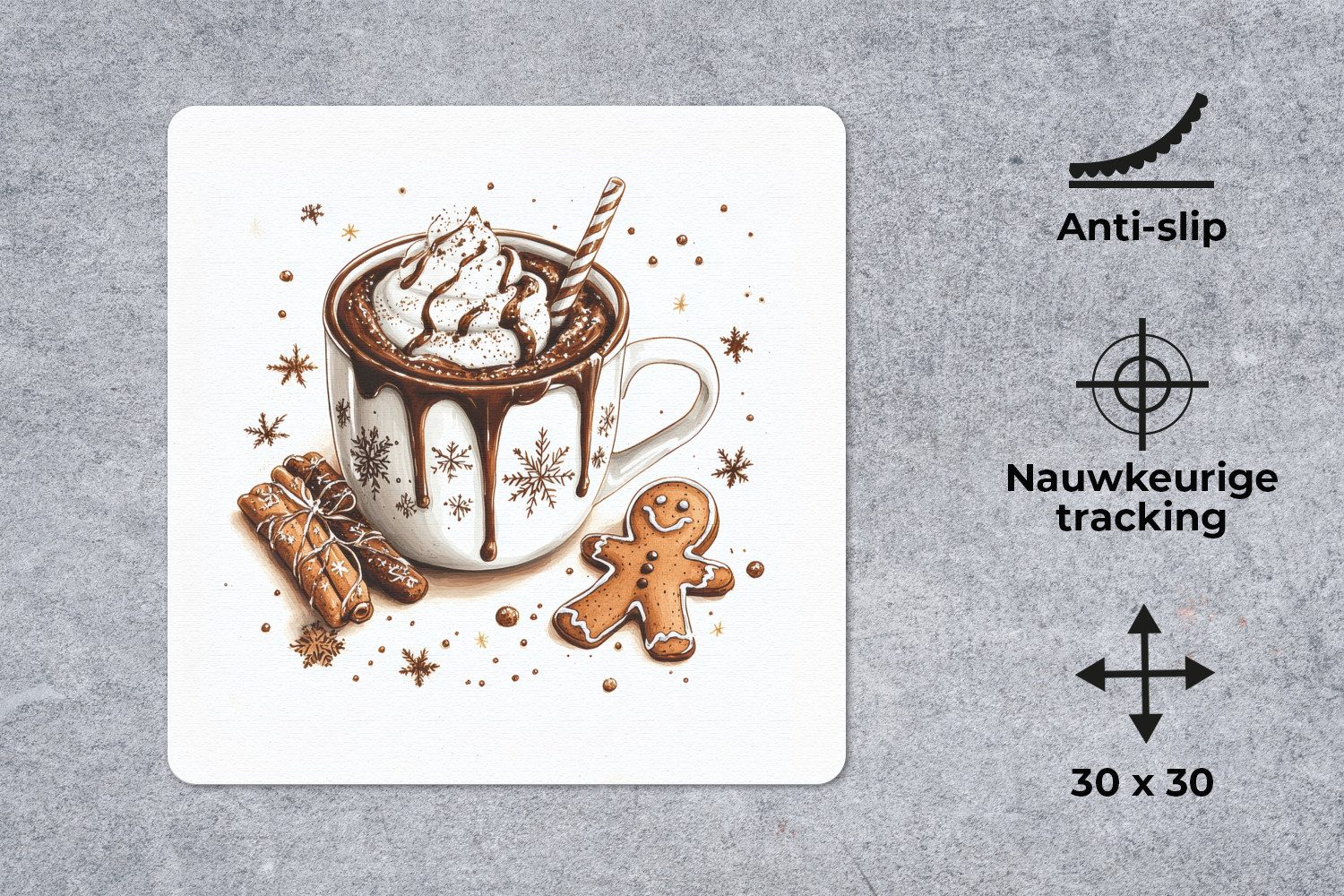 MuchoWow Mauspad Chocomel - Dekoration - Torte - Winter - Weihnachten (1-St), Mauspad, Büro Zubehör, Dekoration, Desk Mat, 30x30 cm