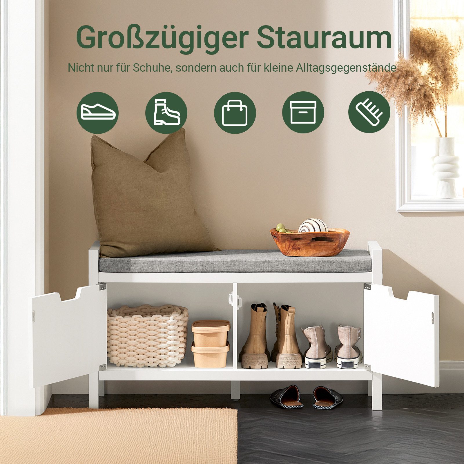 SoBuy Schuhbank FSR63-II, Schuhorganizer Schuhbank mit Sitzfläche, gepolstert, Sitzbank mit Stauraum Schuhregal Sitzkommode, Flur Schlafzimmer