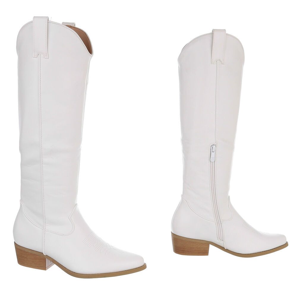Ital-Design Damen Kniestiefel Western-Optik Blockabsatz Westernstiefel (92078626) Blockabsatz Stiefel in Weiß – Bild 4 von 5