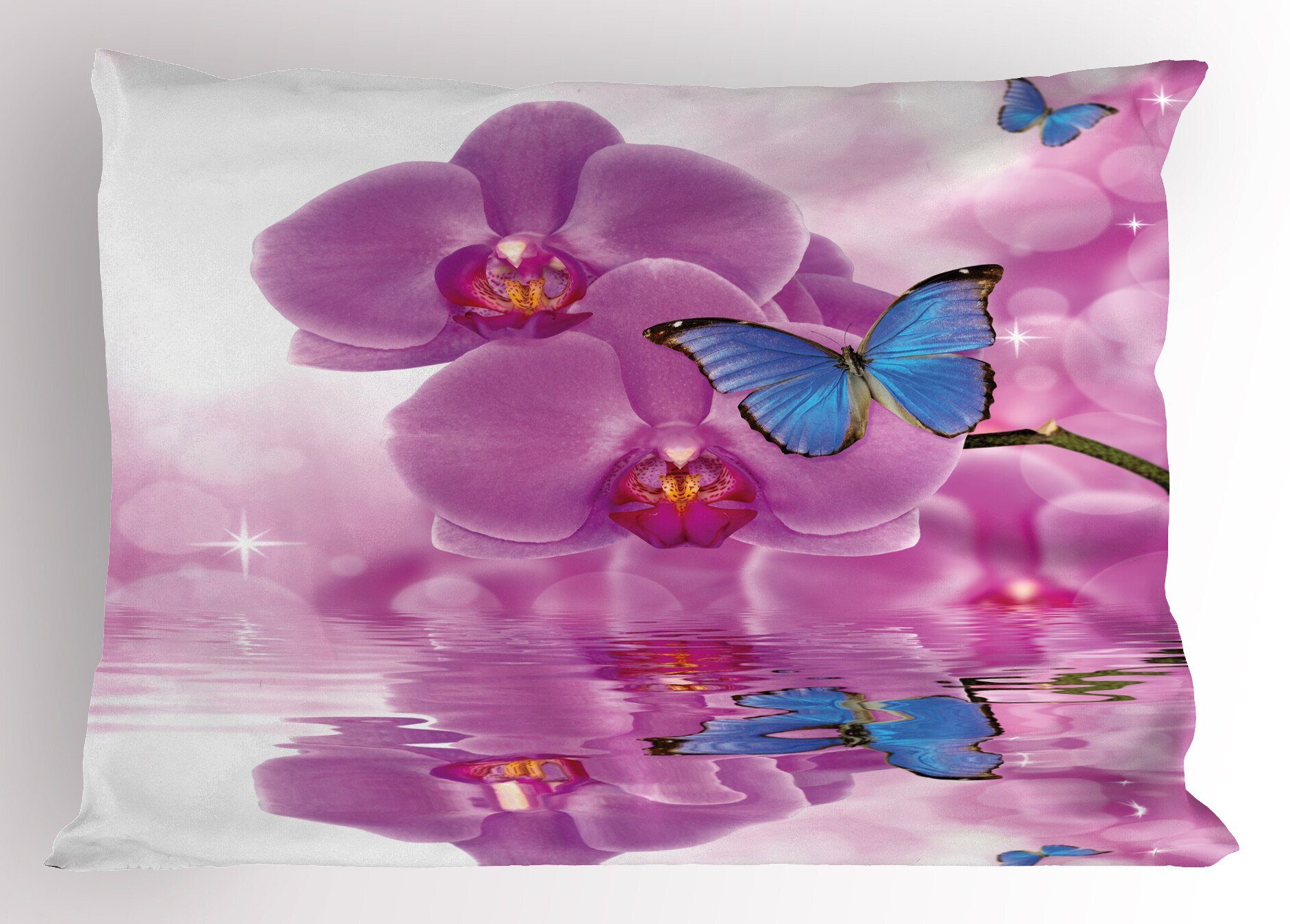 Kissenbezüge Dekorativer (1 Schmetterling Orchideen-Blüte Stück), Gedruckter Abakuhaus auf Kopfkissenbezug, Size Standard Wasser