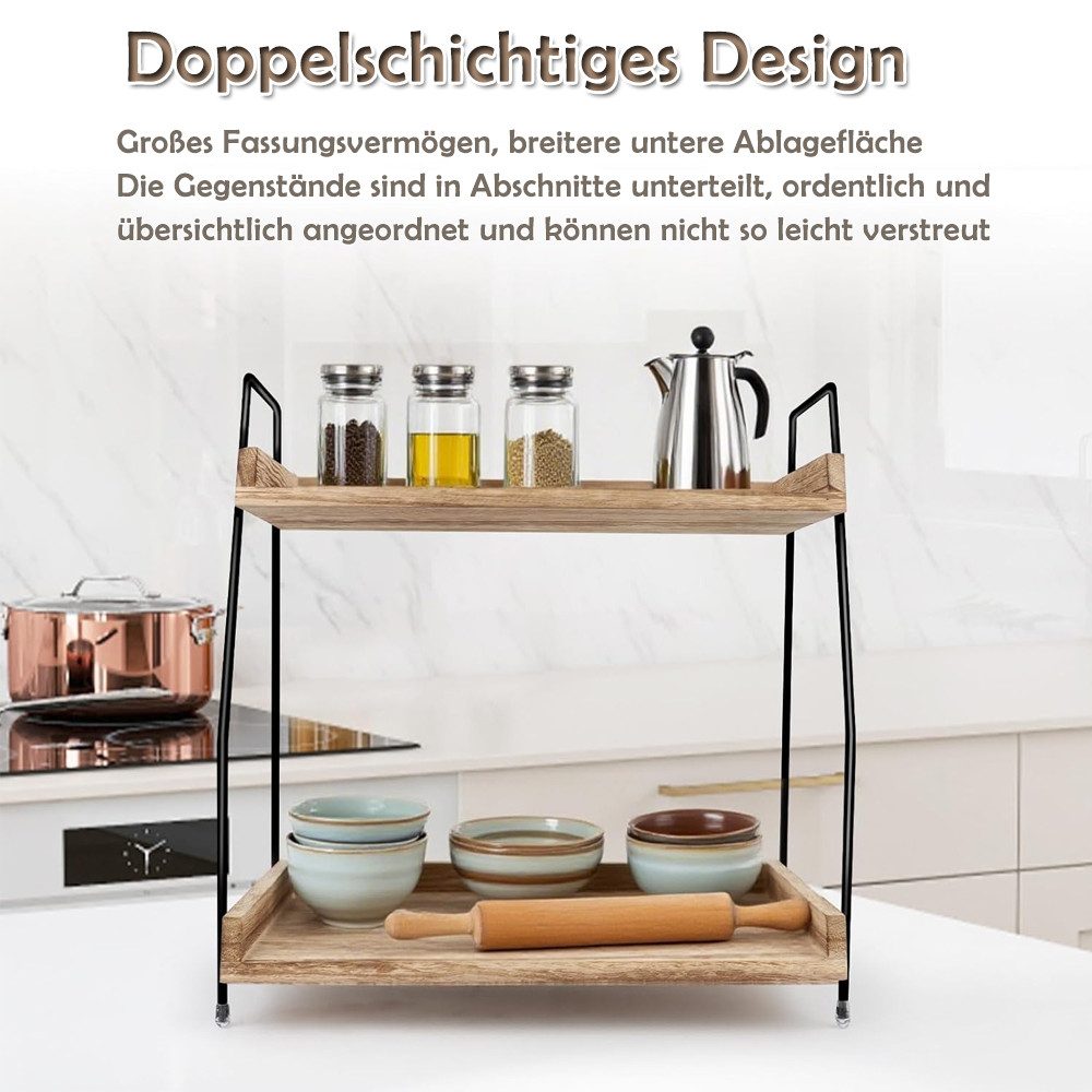 TUWENA Gewürzregal 2 Etage Gewürzregal, Kaffeeregal aus Holz, Küchenregal Arbeitsplatte – Bild 4 von 5
