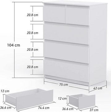 KOMFOTTEU Kommode Sideboard, mit 5 Schubladen, 75 × 42 × 104 cm