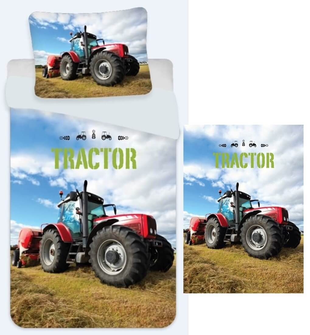 BrandMac Bettwäsche Roter Traktor - Bettwäsche-Set, 135x200 und Fleece-decke, 100x140, Baumwolle, 100% Baumwolle