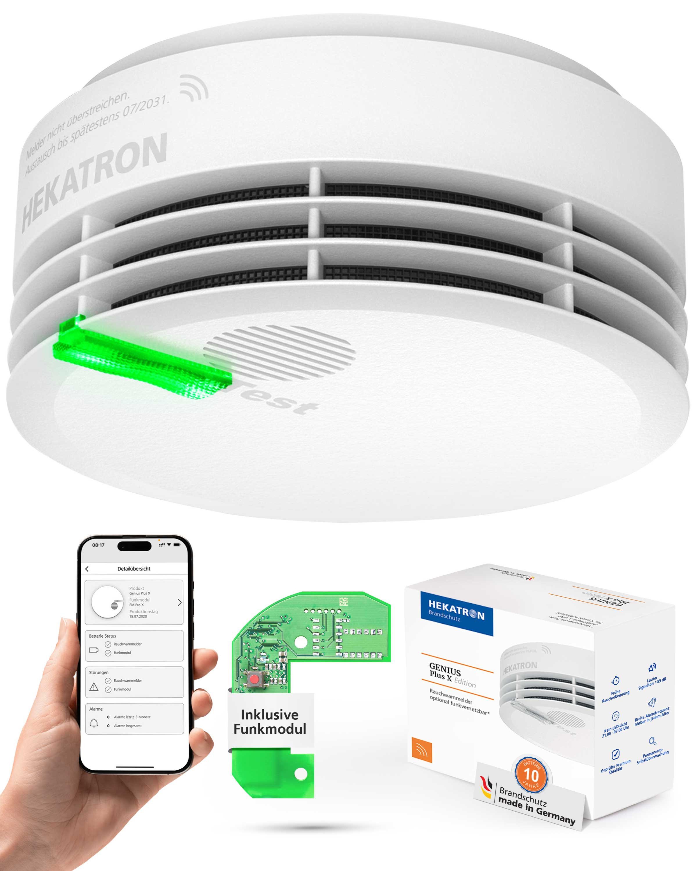 Hekatron Bundle Hekatron Genius Plus X + Funkmodul Basis X Rauchmelder (im 3er - 10er Multipack erhältlich)