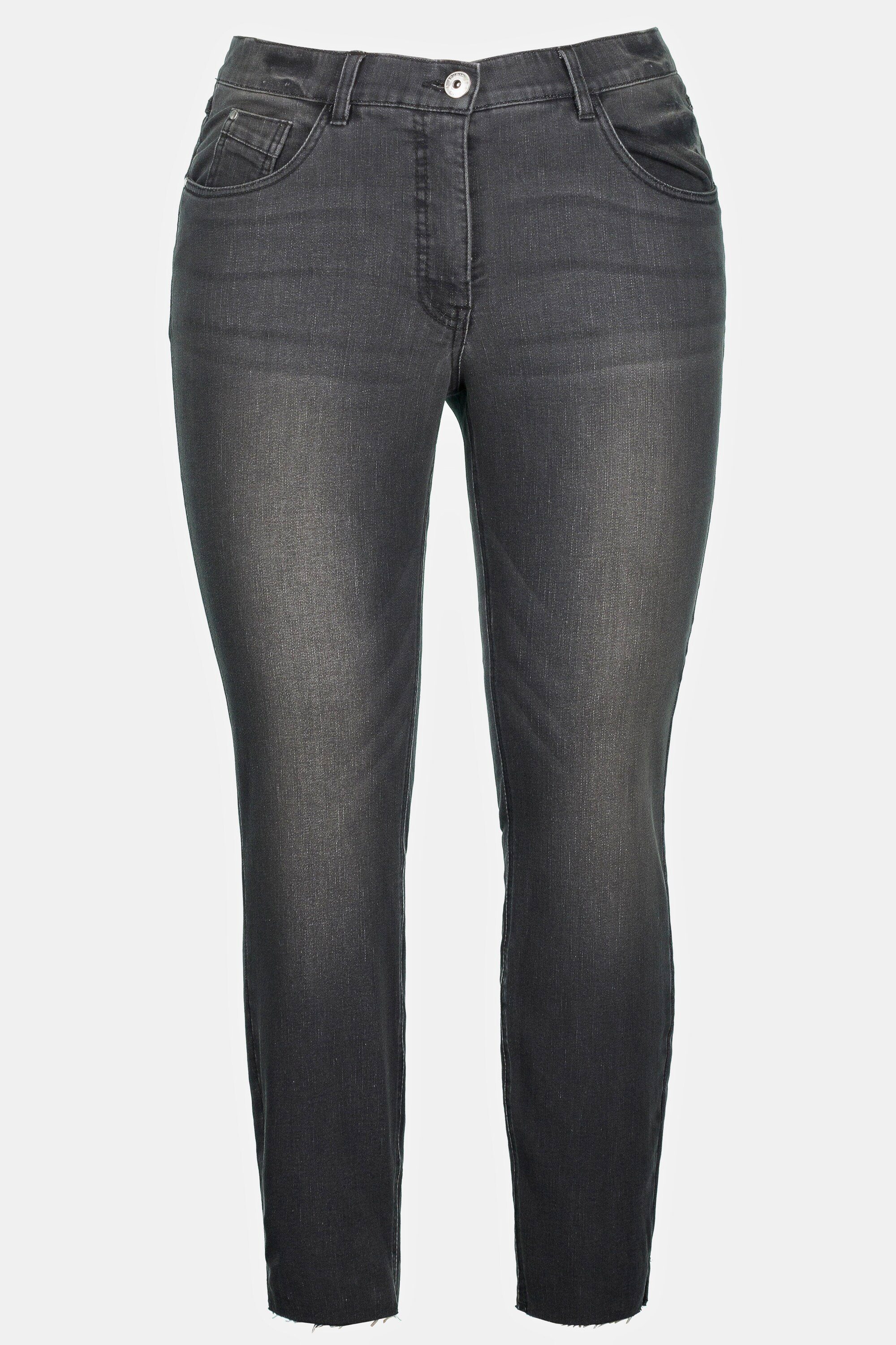 Studio Untold Schlupfhose Skinny Jeans schmal denim 5-Pocket Fransensaum grey Schlitz