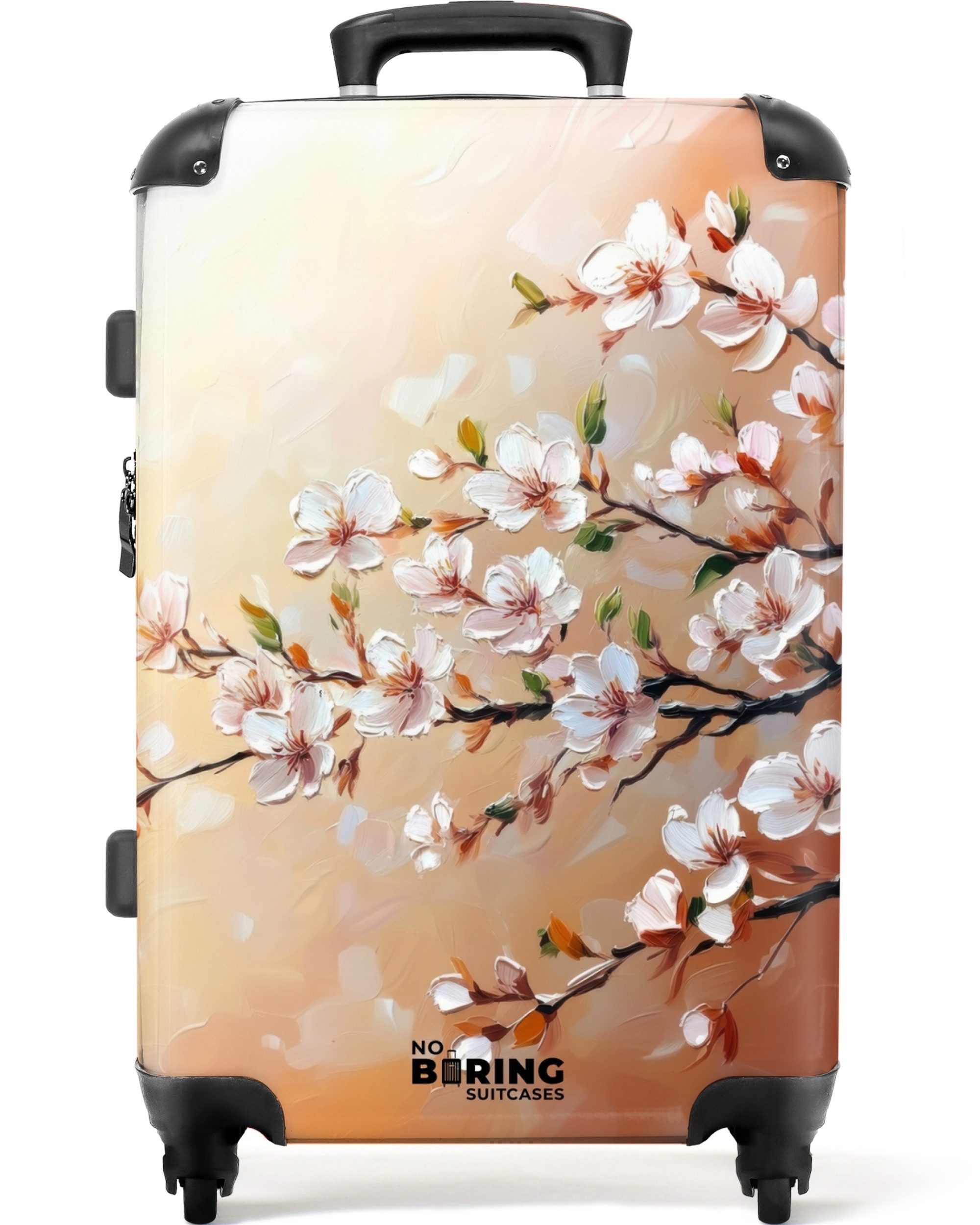 NoBoringSuitcases.com© Hartschalen-Trolley Blühende Zweige auf orangefarben günstig online kaufen