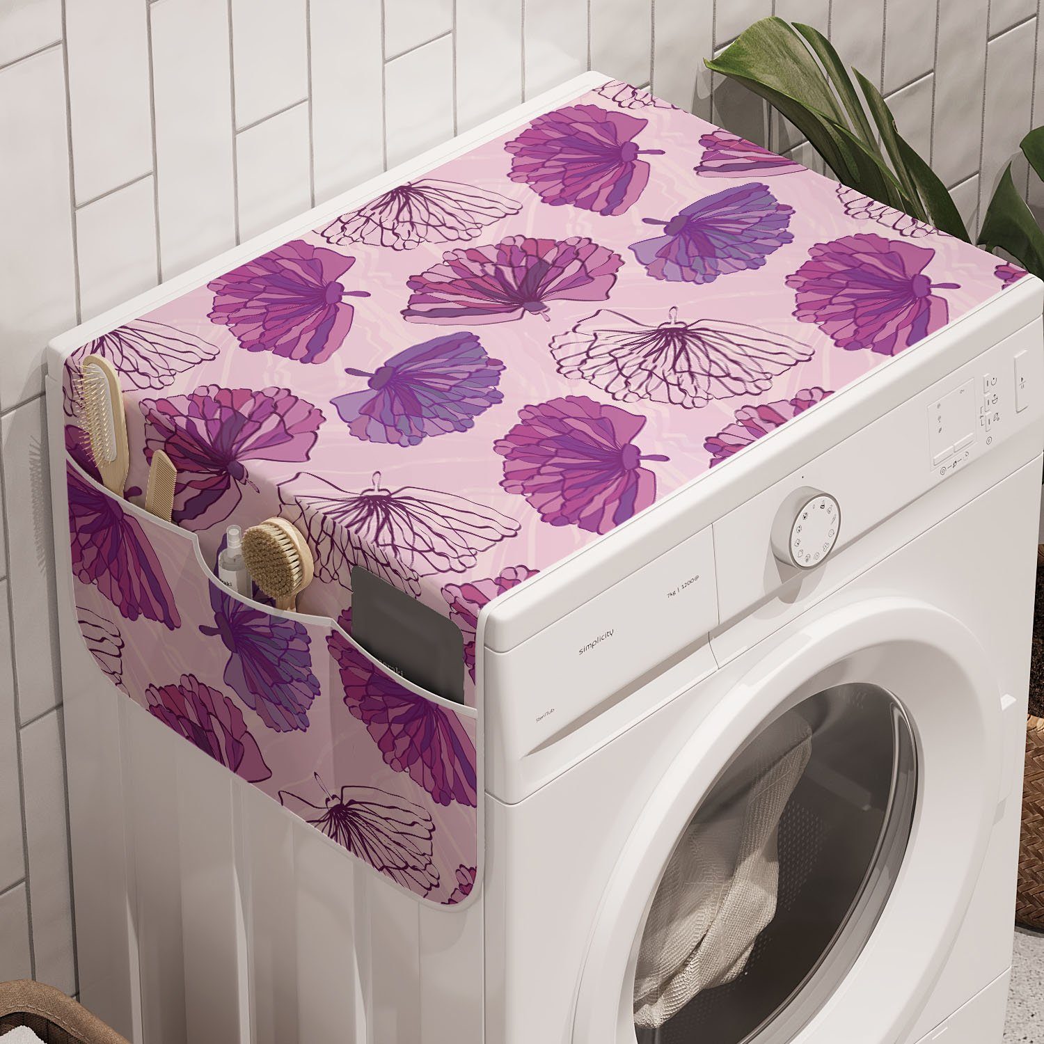 Hand Anti-Rutsch-Stoffabdeckung Romantisch und Motiv Blüten für Abakuhaus Waschmaschine Badorganizer gezeichnete Trockner,