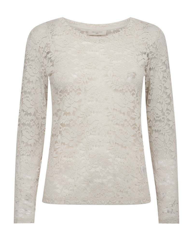 FREEQUENT Langarmshirt Style Saldo mit Spitzen-Details / Transparenter Look