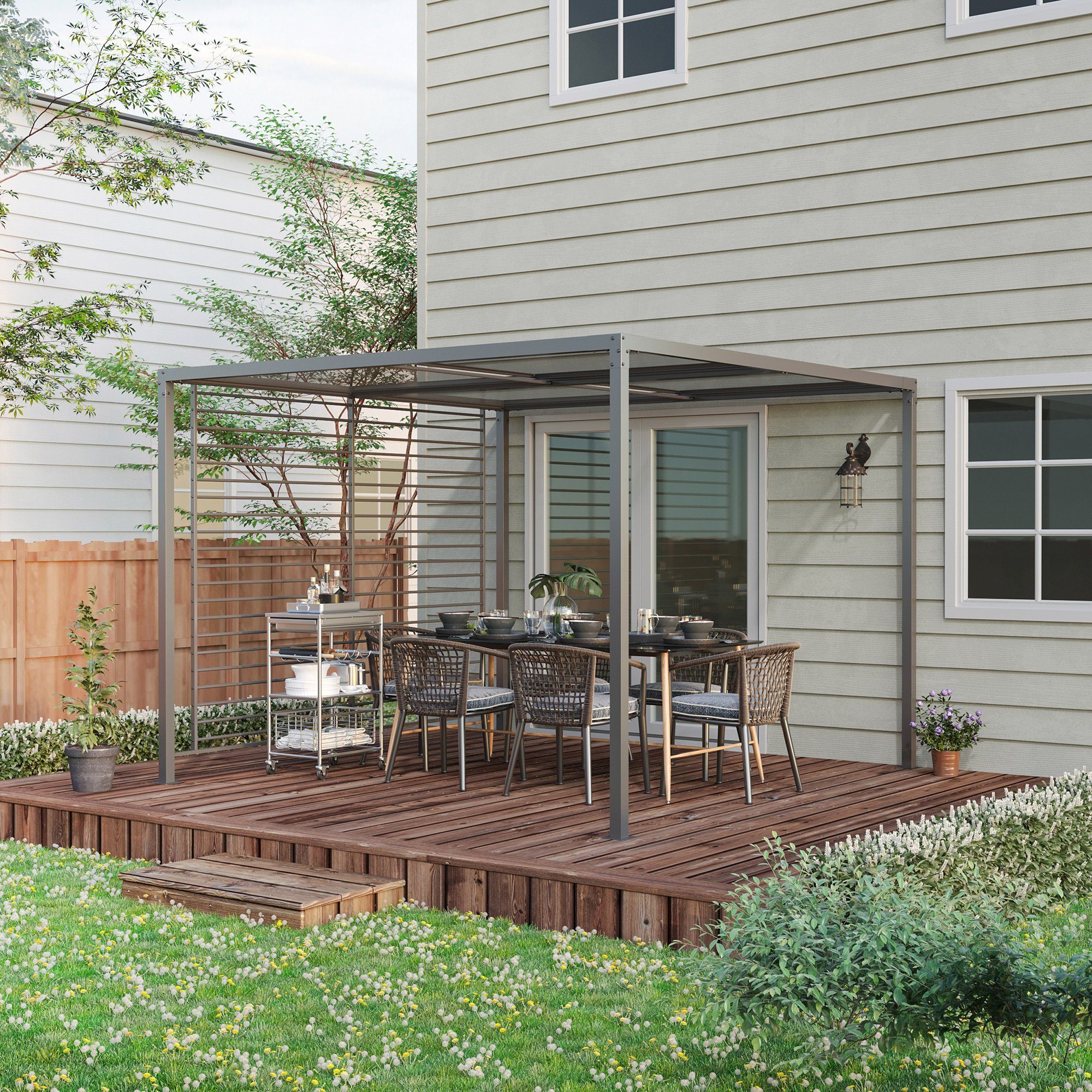 Outsunny Pergola »4 einziehbare Dachelemente«, BxTxH: 300x300x222 cm, (Set, 1-tlg., Gartenpavillon), mit Schiebedach