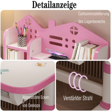 Rutaqian Kinderschreibtisch Kinder-Schreibtisch- und Stuhl-Set,höhenverstellbar Mit Cartoon-Muster (Ergonomischer Schreibtisch-Stuhl Set für Kinder Mädchen Jugend (Rosa), Zwei -Stück -Anzug), Multifunktionsschreibtisch mit Aufbewahrungsschublade