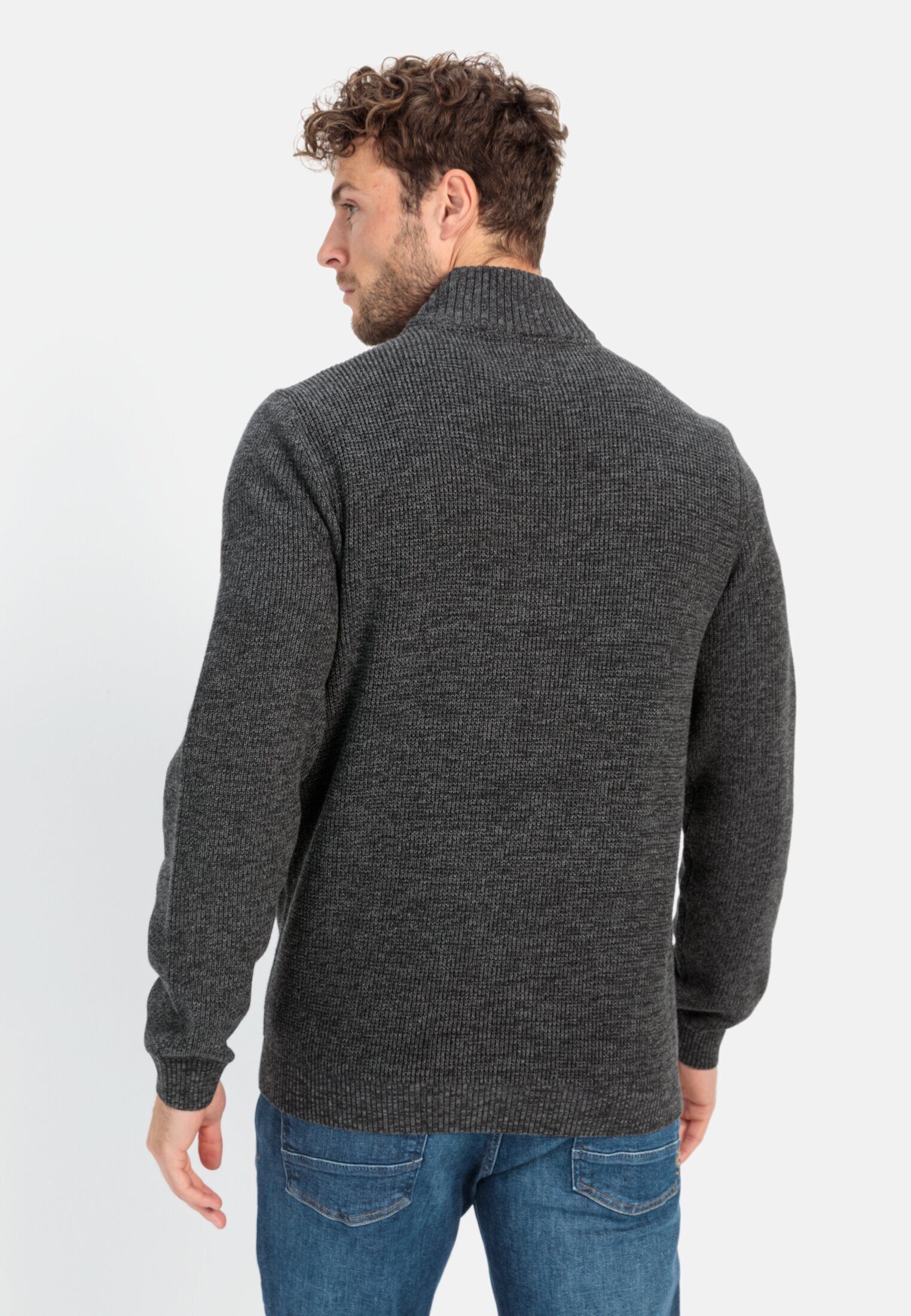 camel active Strickpullover aus Baumwollmix Langarm Troyer Markenlogo günstig online kaufen