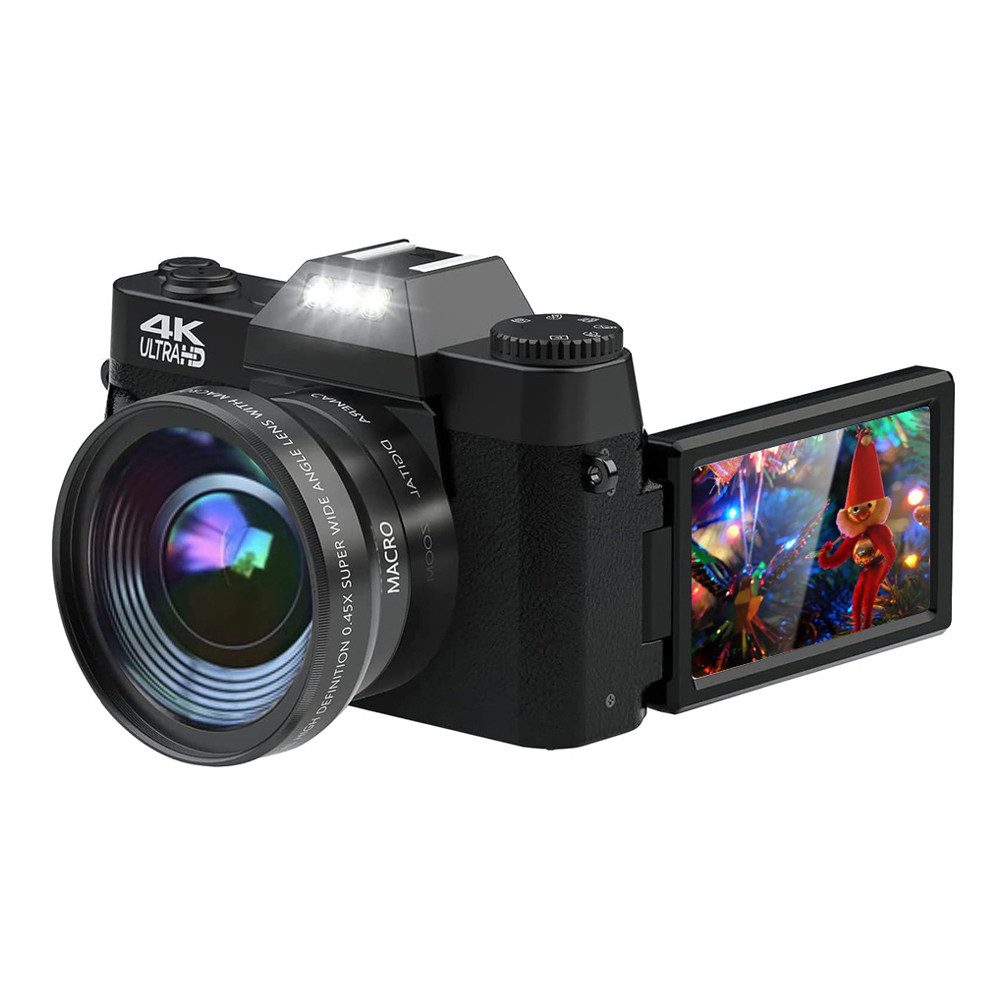 HT R10 Kompaktkamera (48 MP, WLAN (Wi-Fi), 4K Digitalkamera 16X Digitalzoom Fotokamera mit Weitwinkel+Macro Linse)