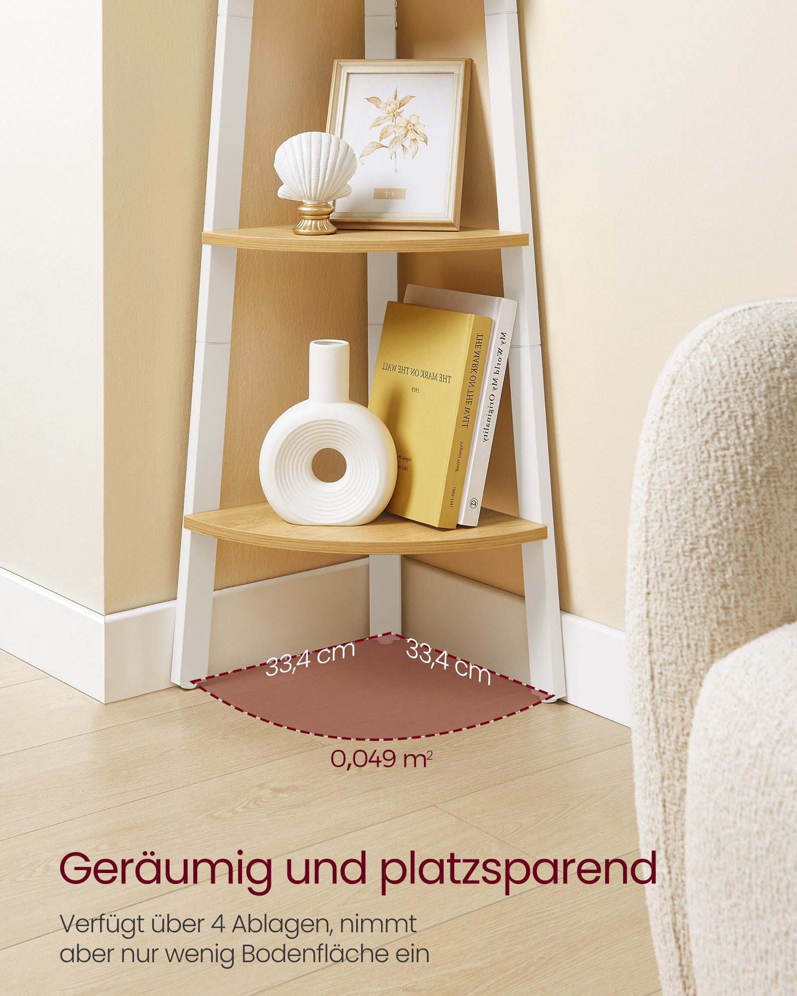 VASAGLE Eckregal, Bücherregal, mit 4/5 Ebenen, H: 125/159cm, mit Stahlrahmen