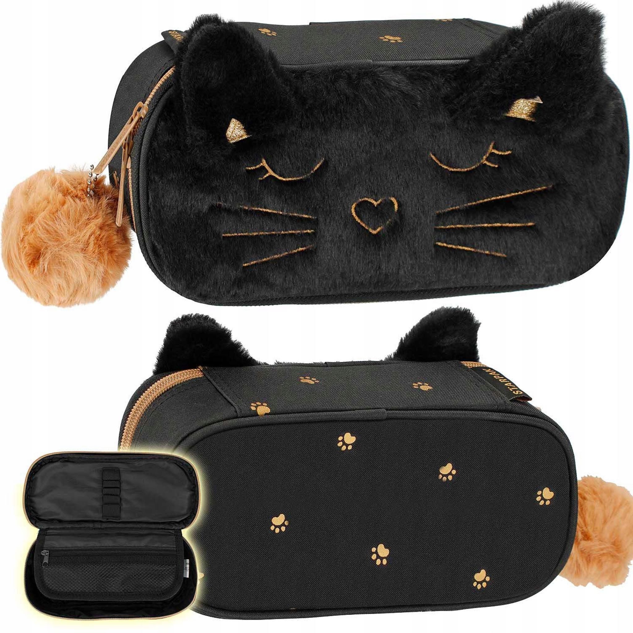 Festivalartikel Federtasche Schulmäppchen mit Katzenmotiv, verstärkt, plüschig