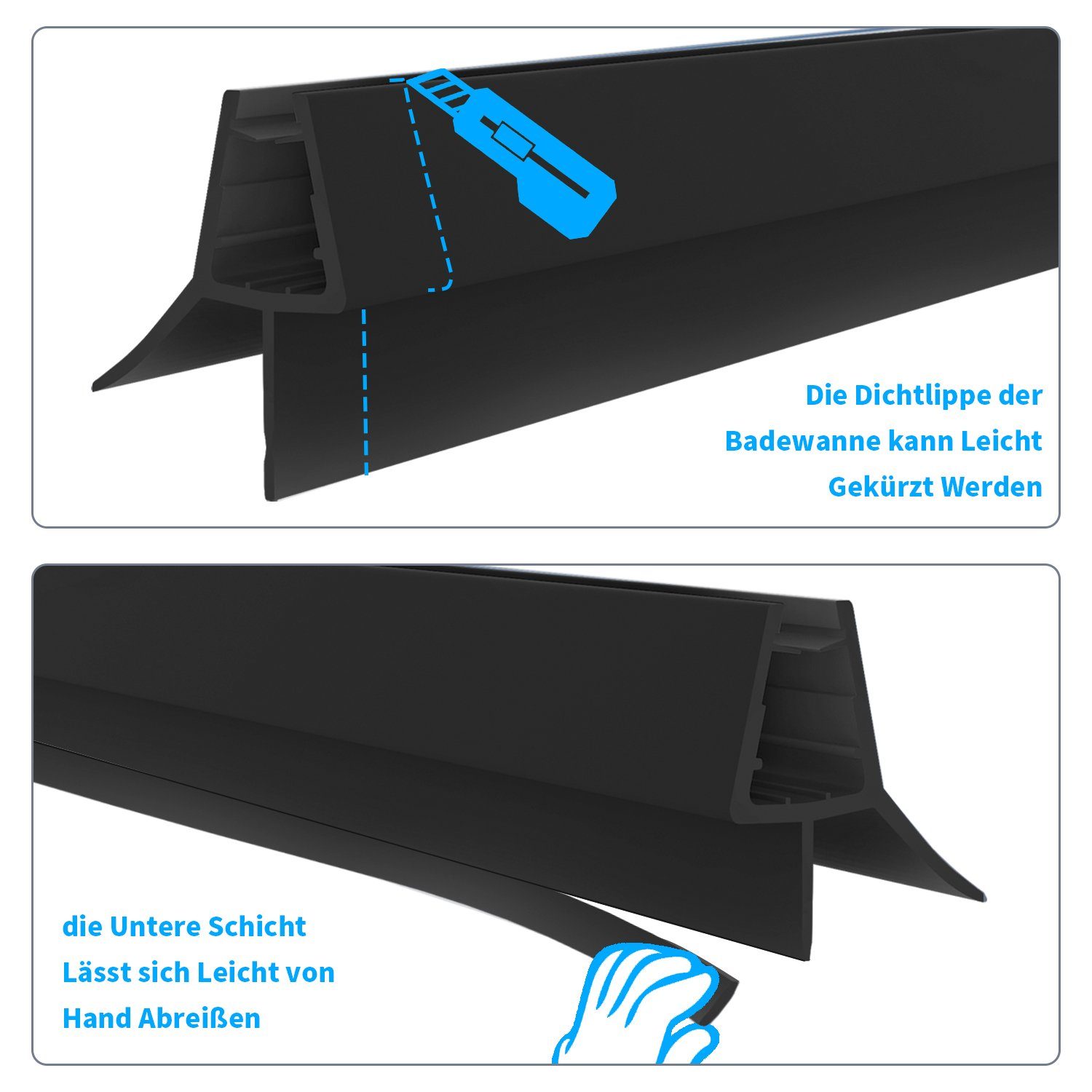 Boromal Duschdichtung Duschtürdichtung Duschwassersperre Geeignet für 4/5/6/7/8 mm Glasdicke, L: 80 cm, (2-St) – Bild 4 von 5