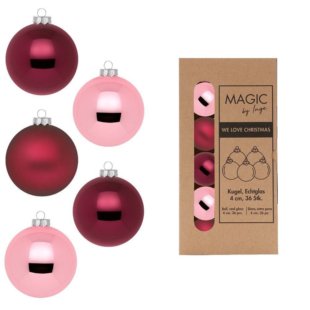 Glas Inge Weihnachtsbaumkugel, - Kiss by Berry 4cm Stück 36 Weihnachtskugeln MAGIC