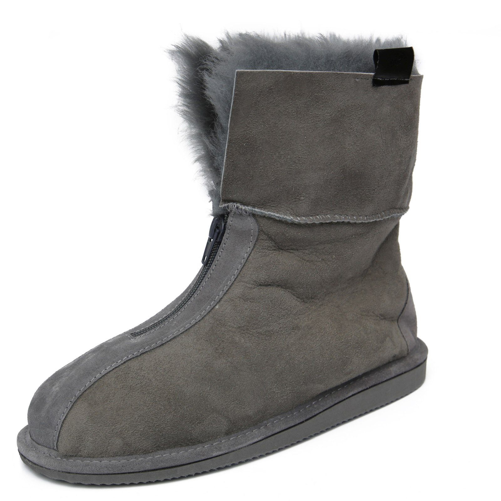 Hollert Hausschuh Lammfell Hausschuhe ALASKA GRAU Hüttenschuhe