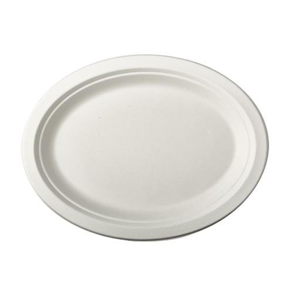 PAPSTAR Pappteller 12 Teller, Zuckerrohr "pure" oval 26 cm x 20 cm x 2 cm weiss