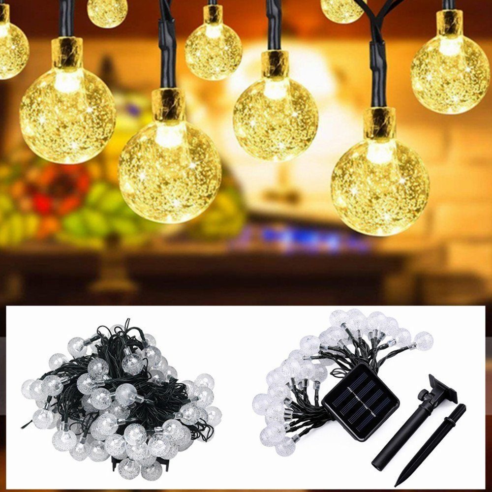 IP44, Warmweiß, Kugeln LED Buntes Lichterkette, 50LEDs 9.5m 50/30er Licht Außen, Garten Deko Licht, Kaltesweiß, Innen iscooter Party Solar LEDs Solarleuchte Kristall Solarleuchte