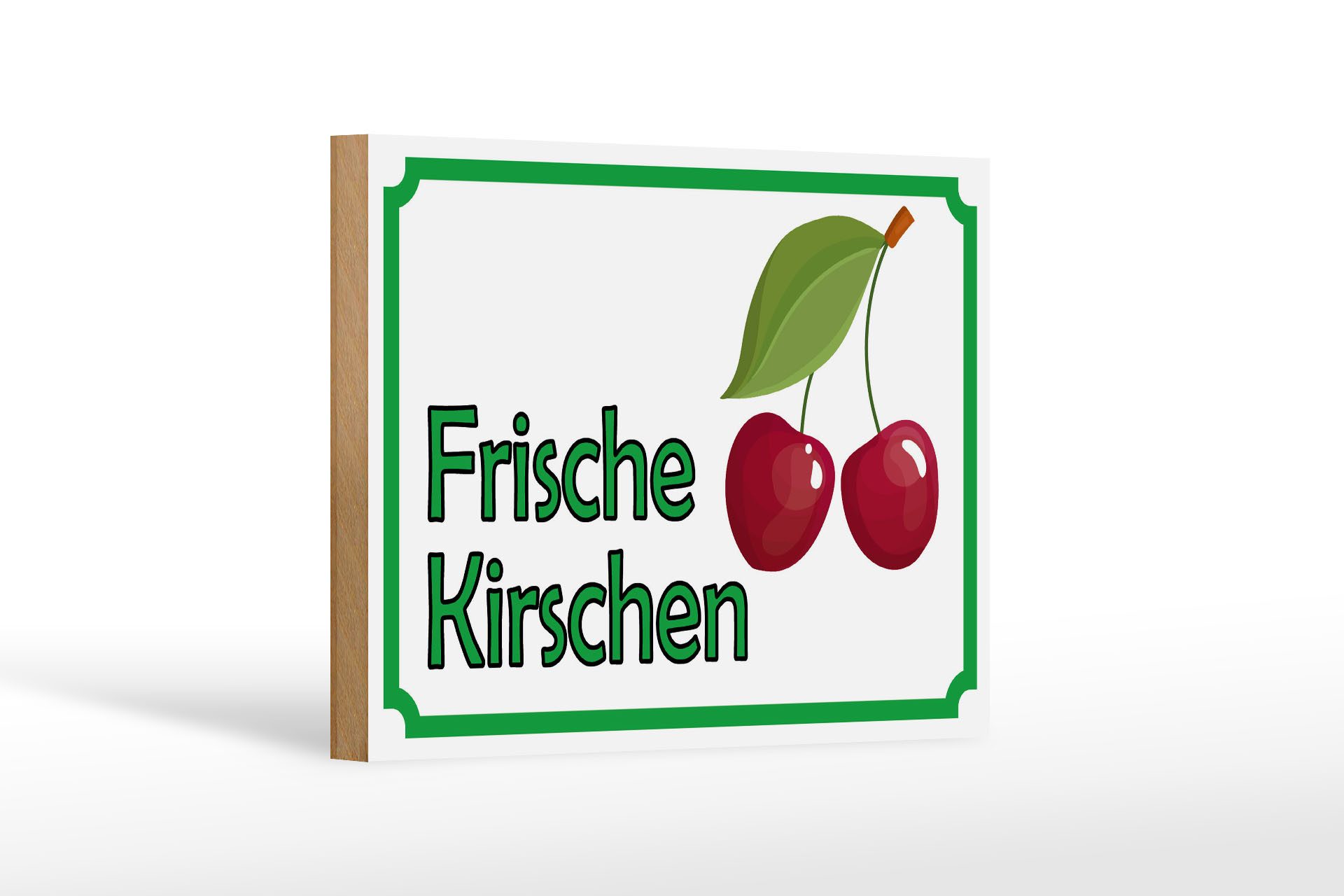 Holzbild Hinweis 18x12 cm frische Kirschen Hofladen