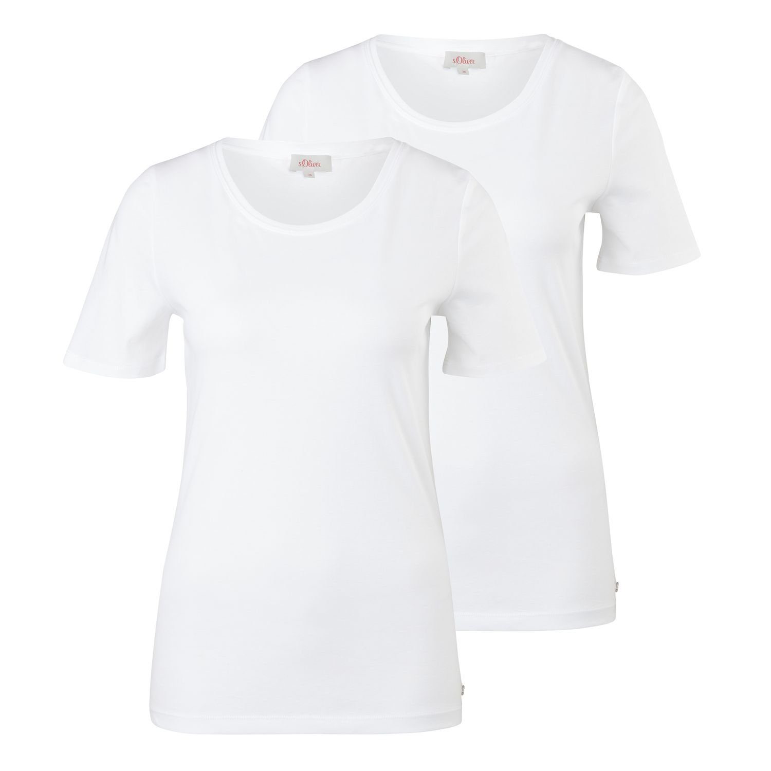 s.Oliver T-Shirt Basic aus softer Single-Jersey Qualität, Slim Fit, 2 Stück Weiß