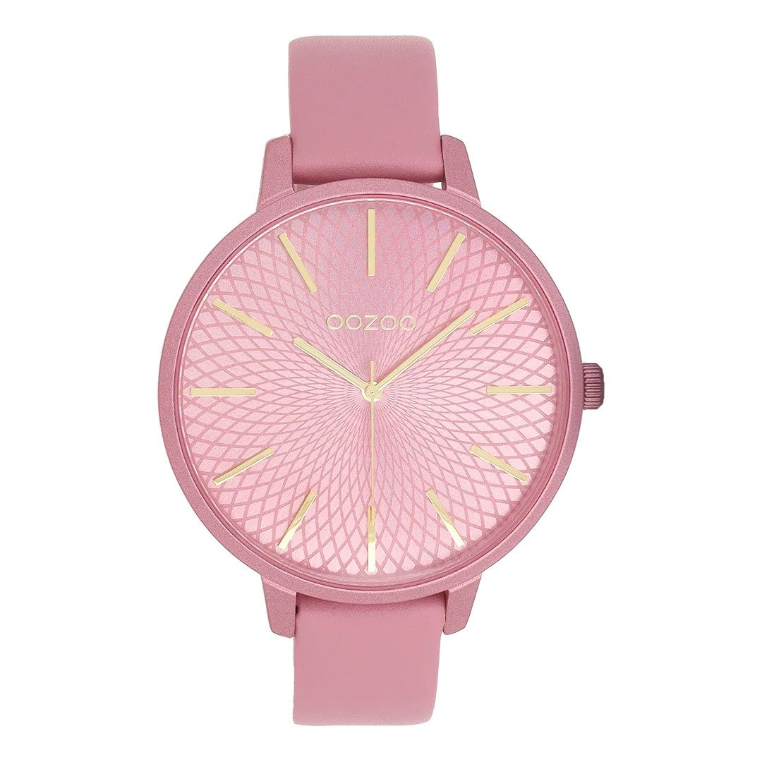 OOZOO Quarzuhr XL Damenuhr C11736 Pink Gold Lederband 45 mm