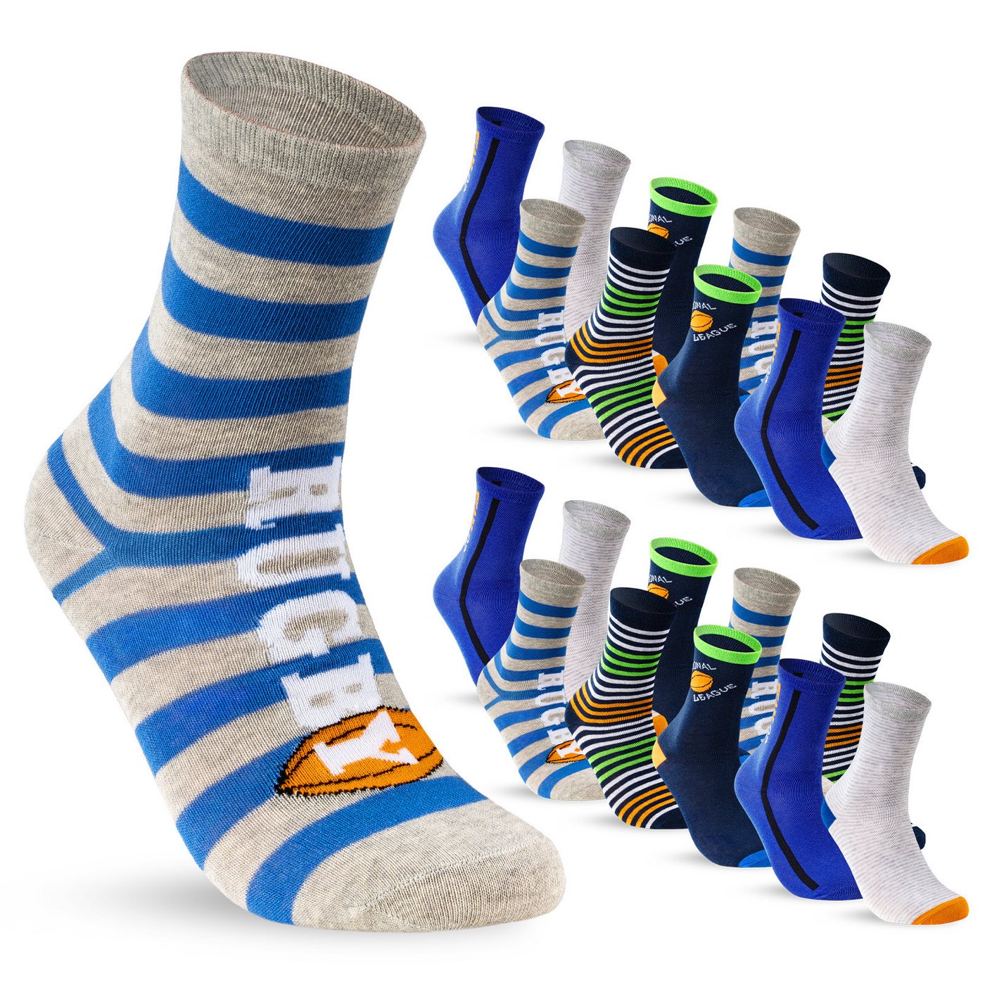 sockenkauf24 Socken 10 Paar Kinder Socken Jungen & Mädchen Baumwolle Kindersocken (23-26) - 54353