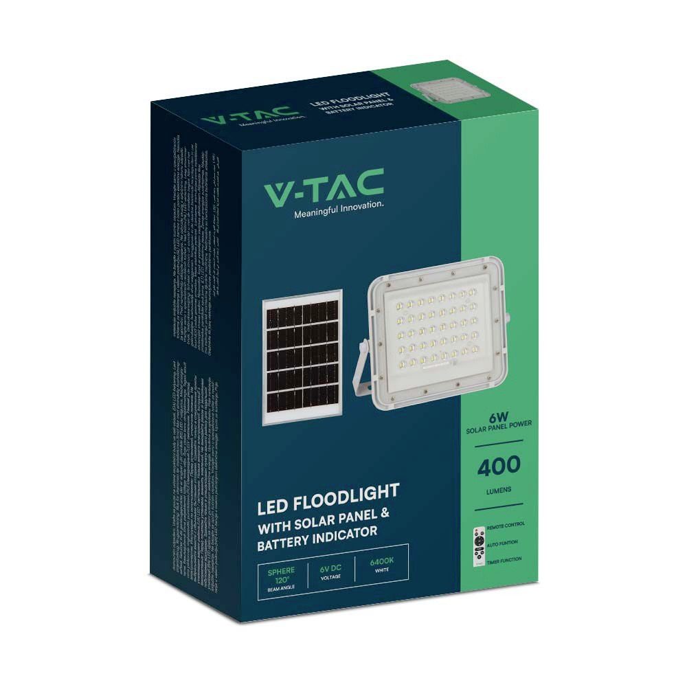V-TAC LED Flutlichtstrahler V-TAC VT-40W 7839 LED-Flutlichtstrahler, Solarmodul 6 W Kaltweiß Wei