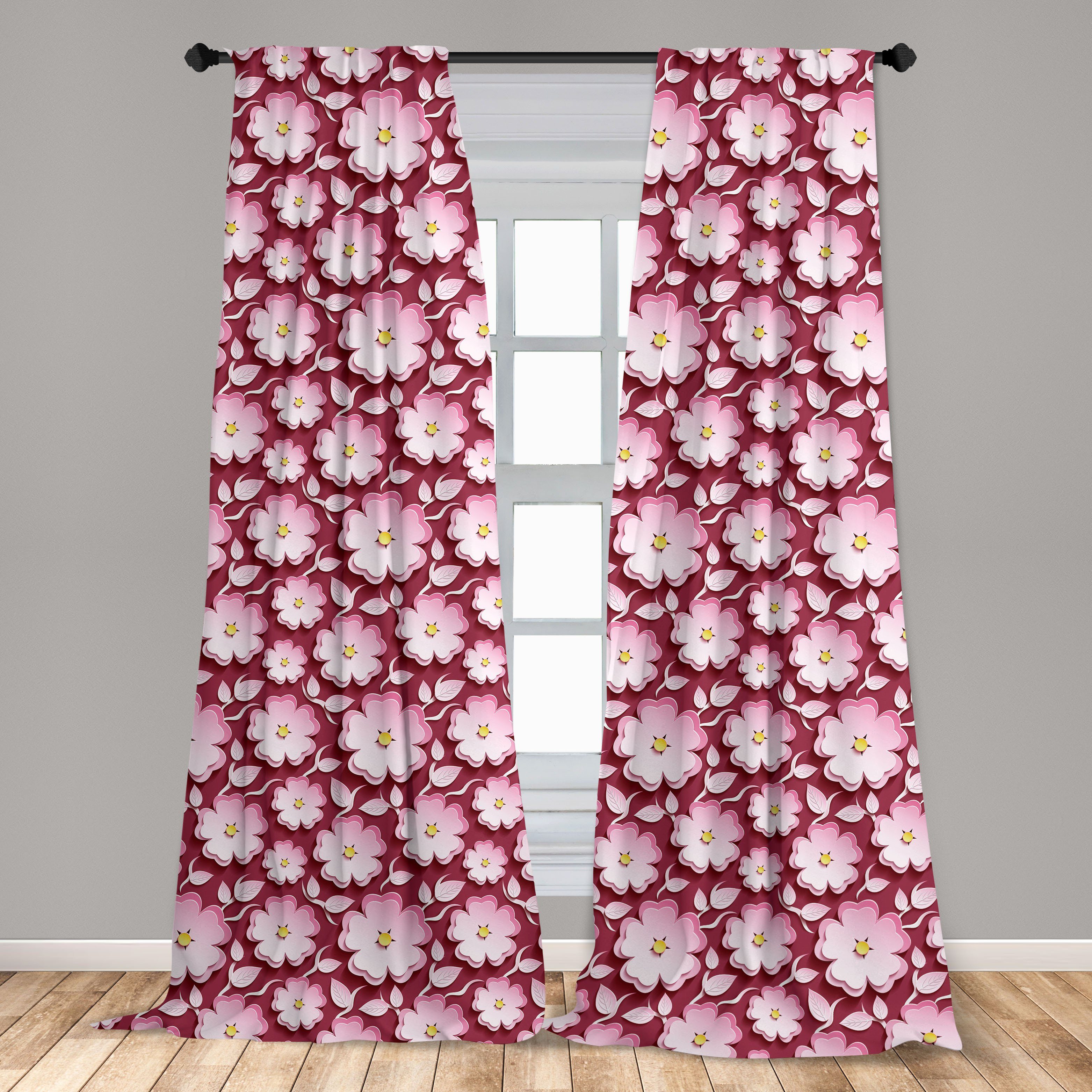 Gardine Vorhang für Wohnzimmer Schlafzimmer Abakuhaus, Kirsche Microfaser, japanischen der Blumen Dekor, Petal