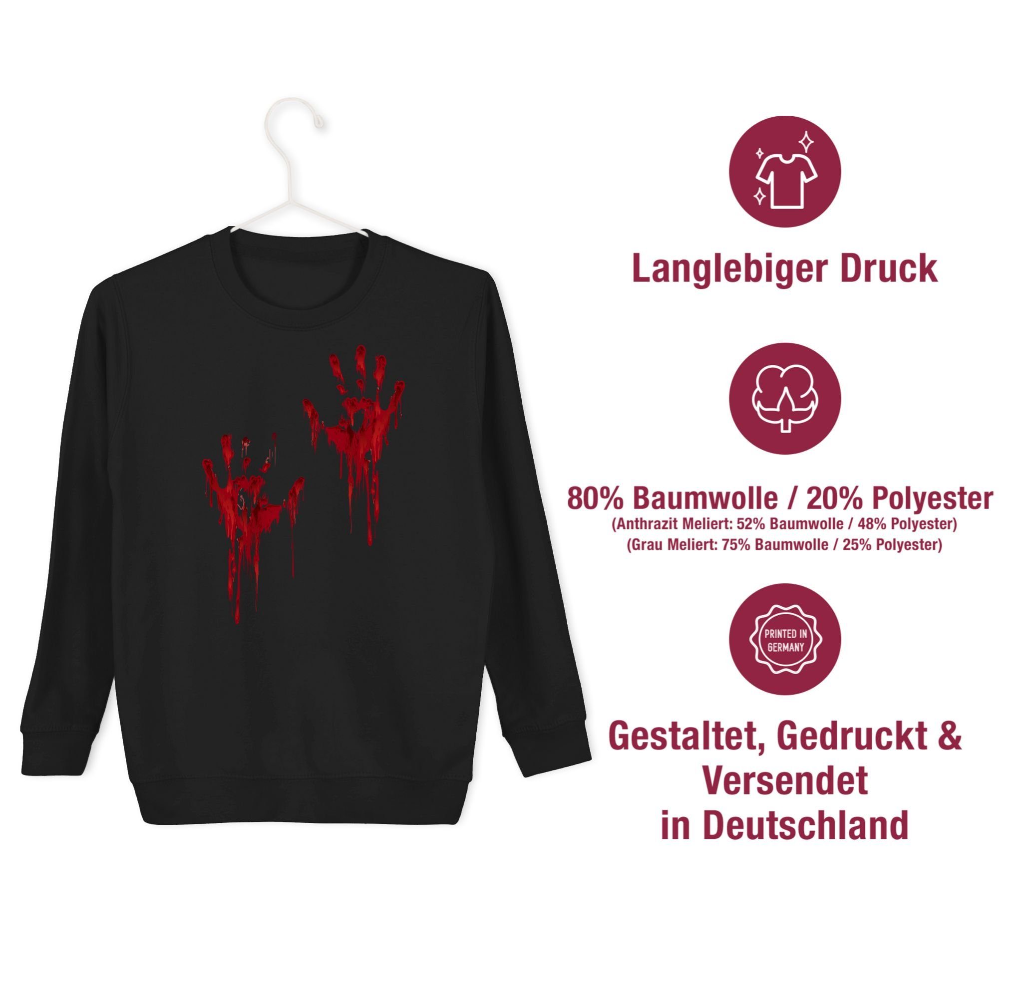 Blutverschmiert Sweatshirt Hände Handabdruck für Kinder Kostüme Blutige H Shirtracer Schwarz Blutiges Blutspritzer Blut 1 Halloween