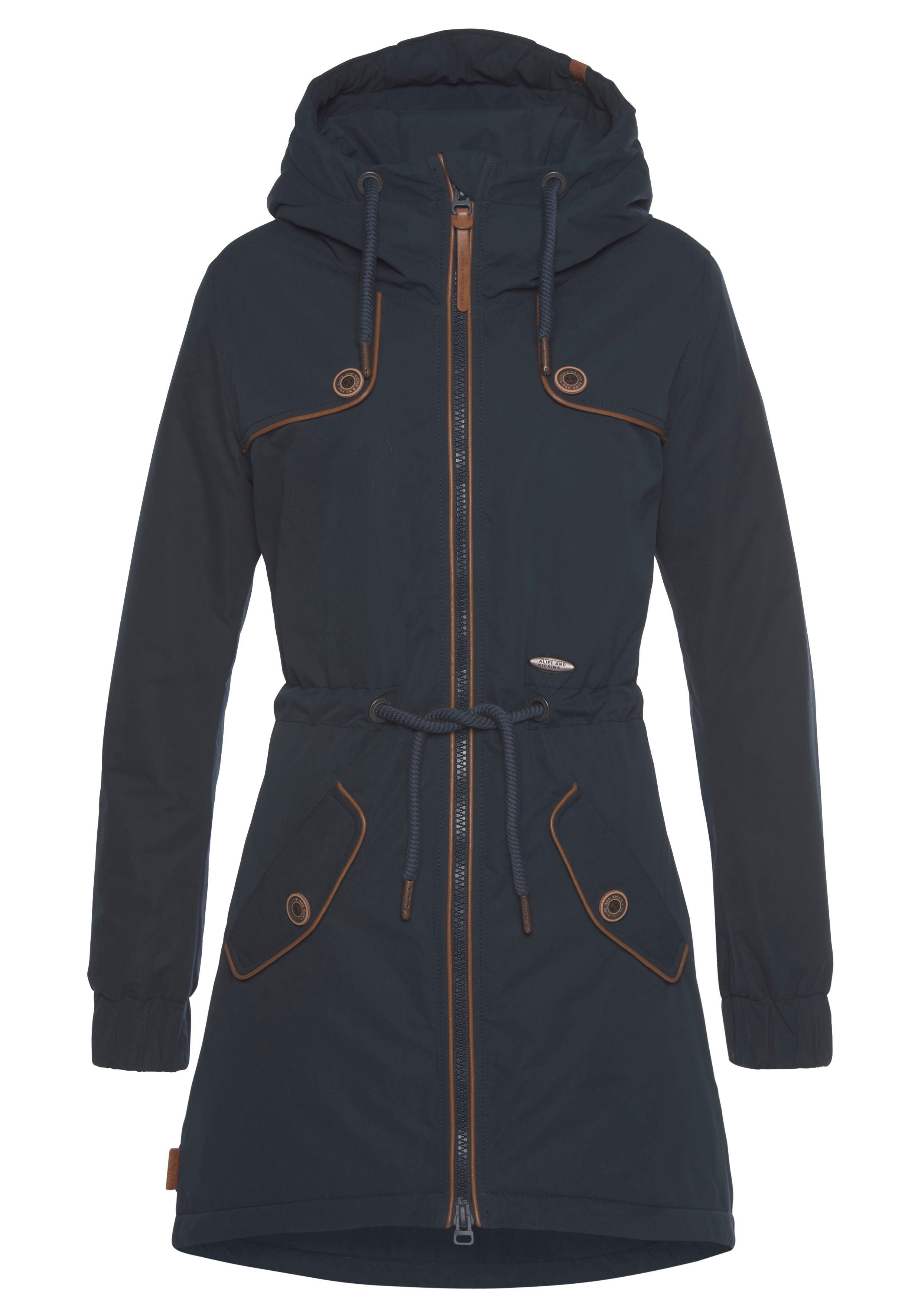 CharlotteAK Kickin langer marine-uni Pattentaschen Parka Alife großen Piping & Outdoorjacke mit