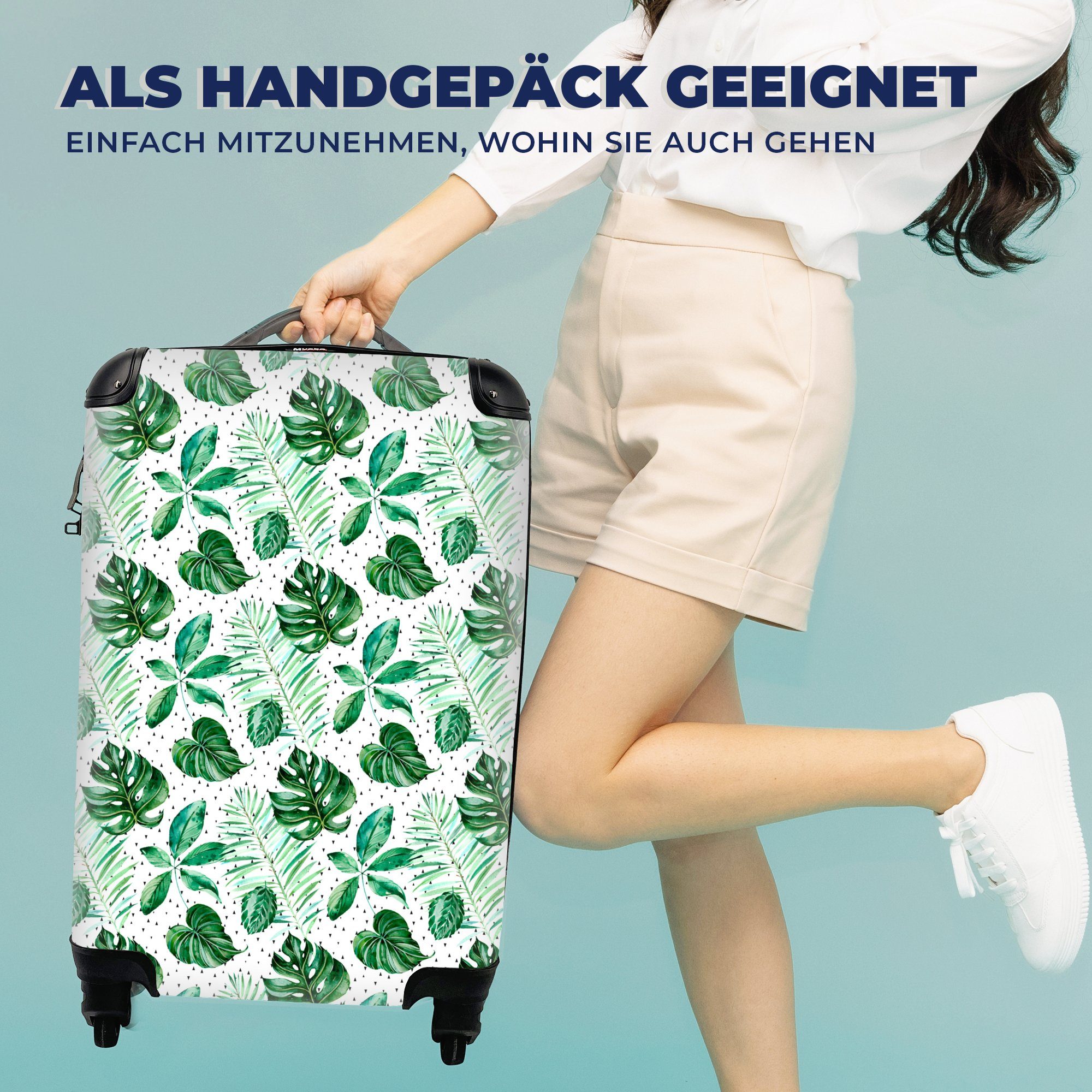 MuchoWow Handgepäckkoffer Vintage - mit Handgepäck Reisekoffer 4 Ferien, Blatt - Rollen, Reisetasche Pflanzen, Trolley, für rollen