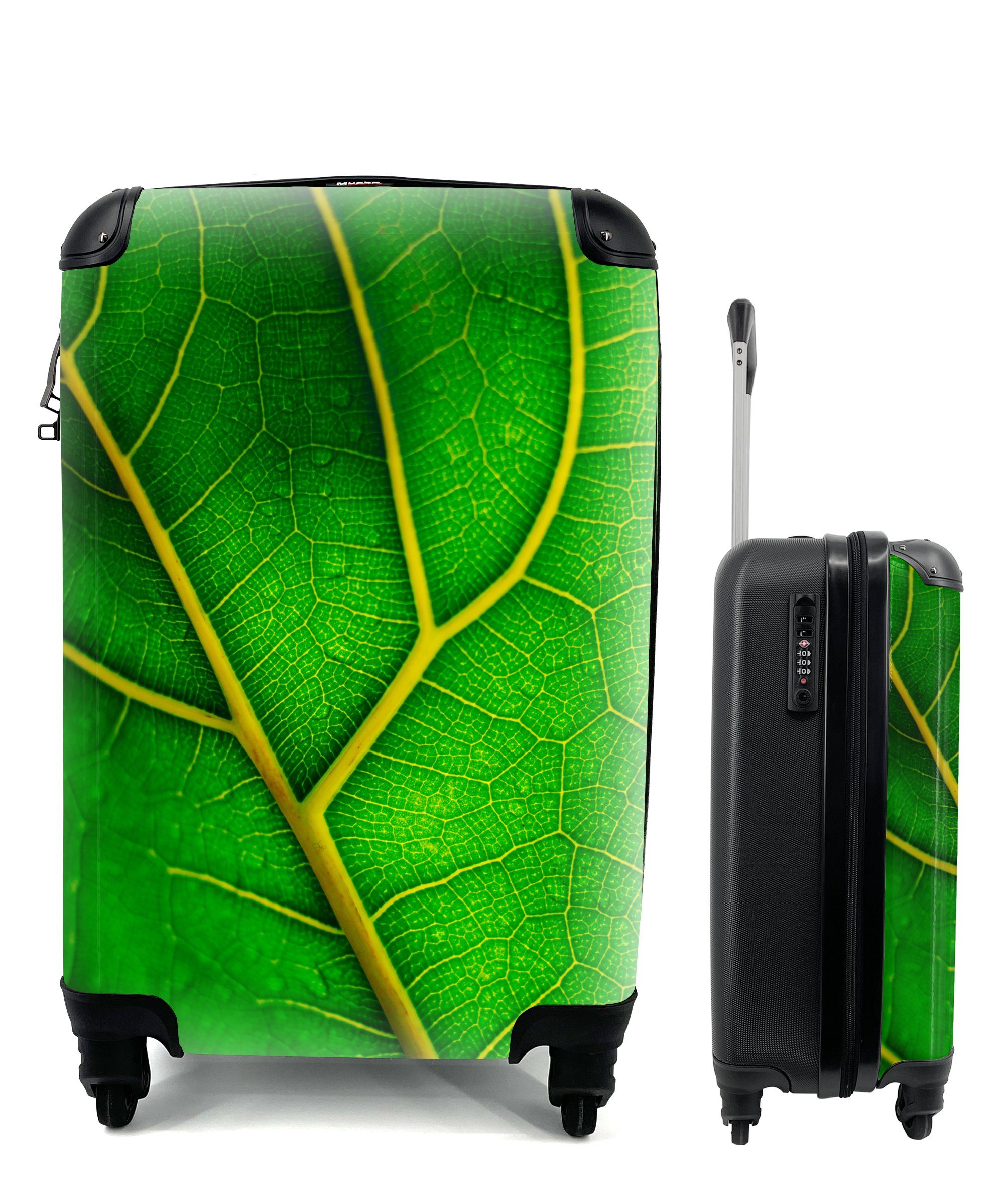 MuchoWow Handgepäckkoffer Unterseite eines großen grünen Blattes, 4 Rollen, Reisetasche mit rollen, Handgepäck für Ferien, Trolley, Reisekoffer