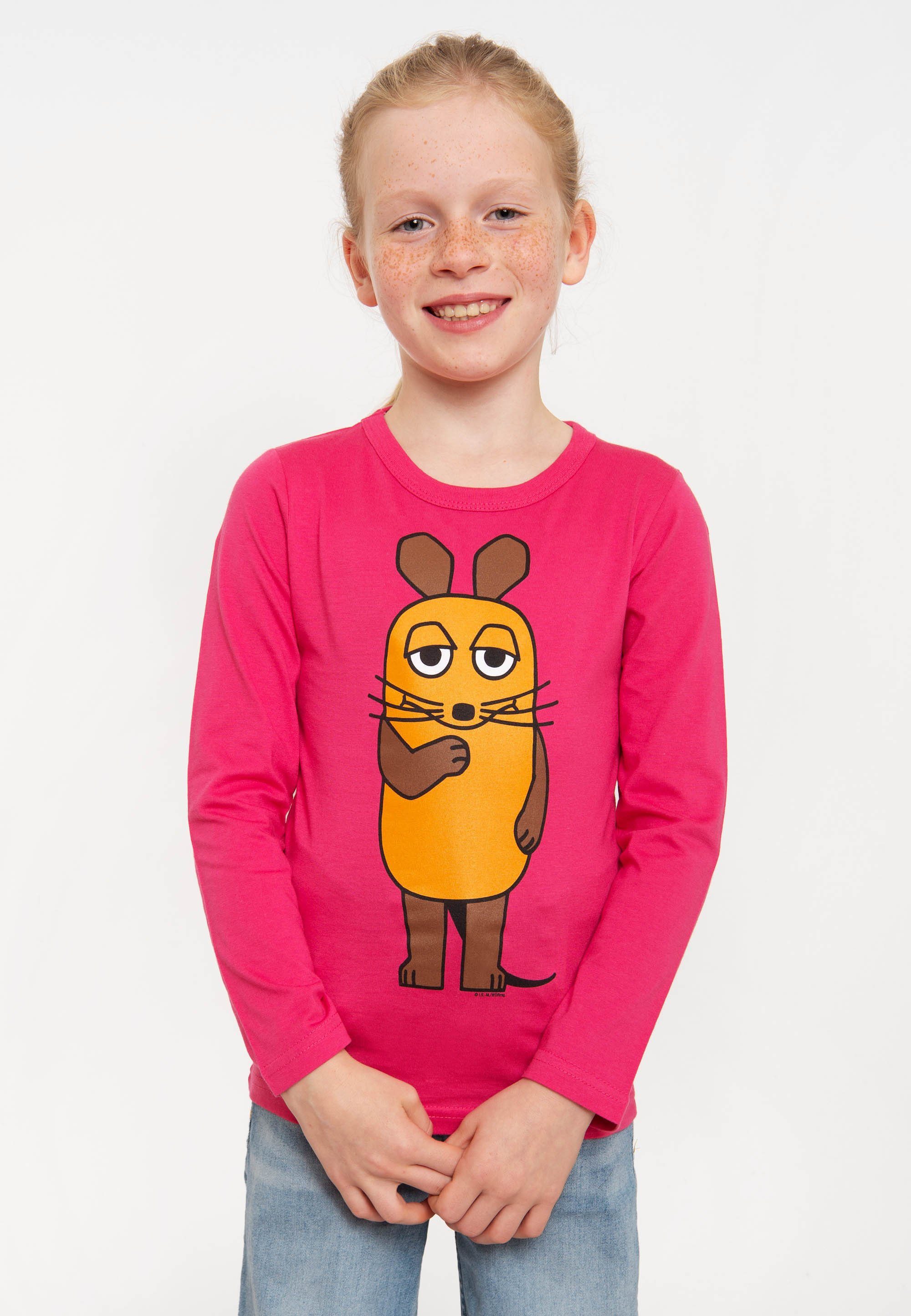 Print LOGOSHIRT coolem Langarmshirt mit Maus mit der Die - Die rosa Sendung Maus