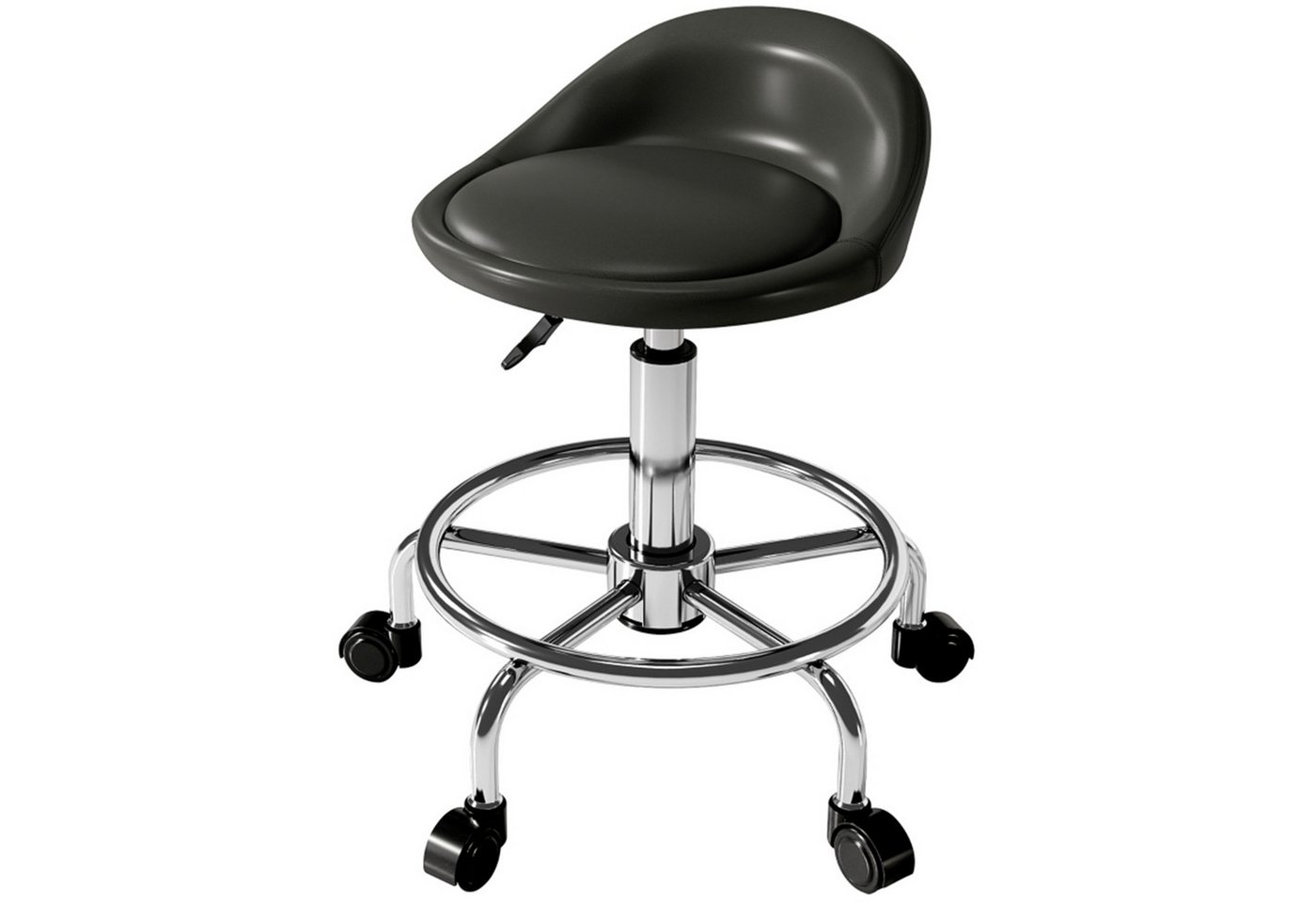 MC Star Drehhocker Rollhocker höhenverstellbar mit Rückenlehne 59-75 cm (Arbeitshocker 360° drehbar Hocker Bürohocker für Büro Salon Massage Spa Schwarz)