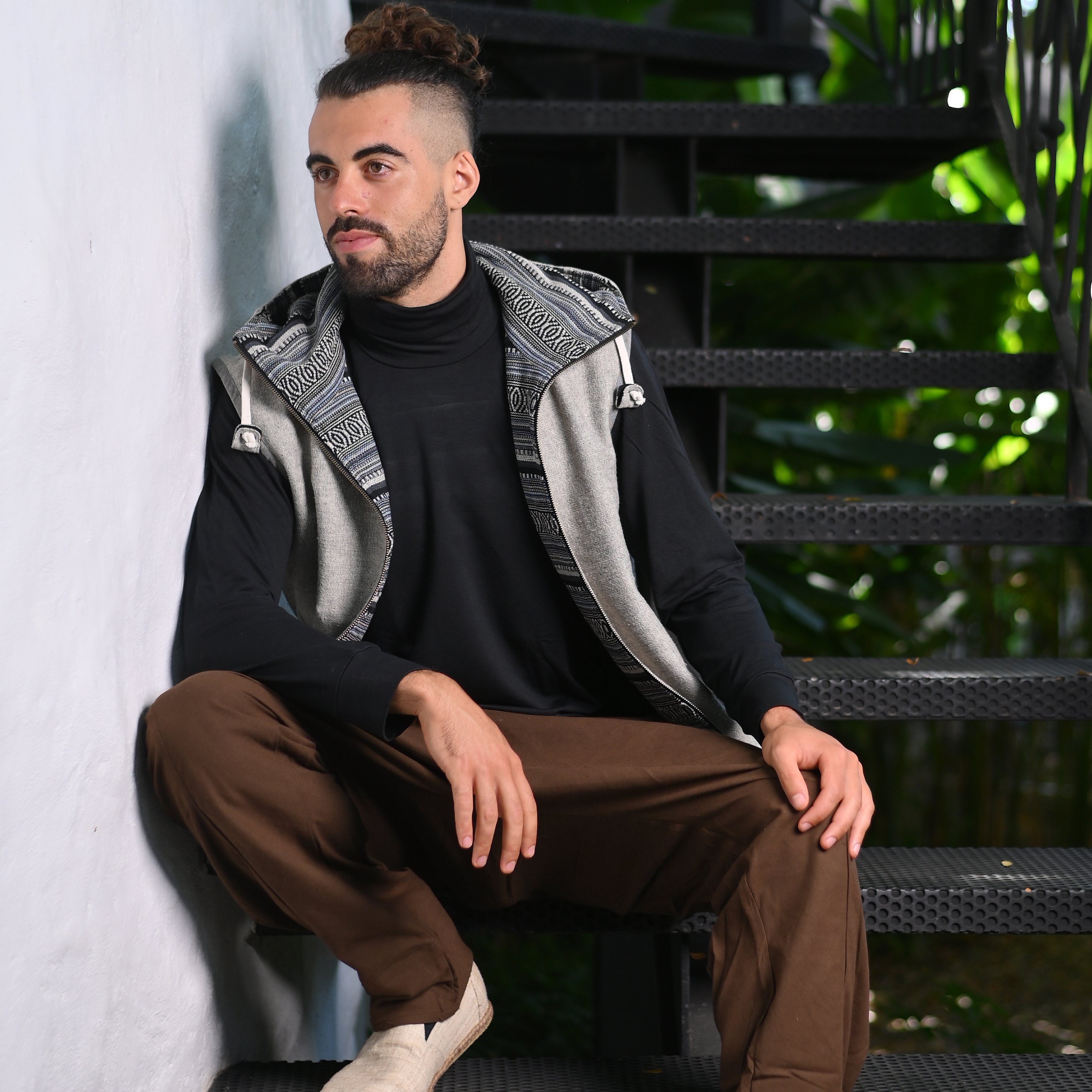 virblatt Sweatweste Weste Herren & Weste Damen, Baumwolle, Hippie Steppweste Baja Hoodie Metallreisverschluß