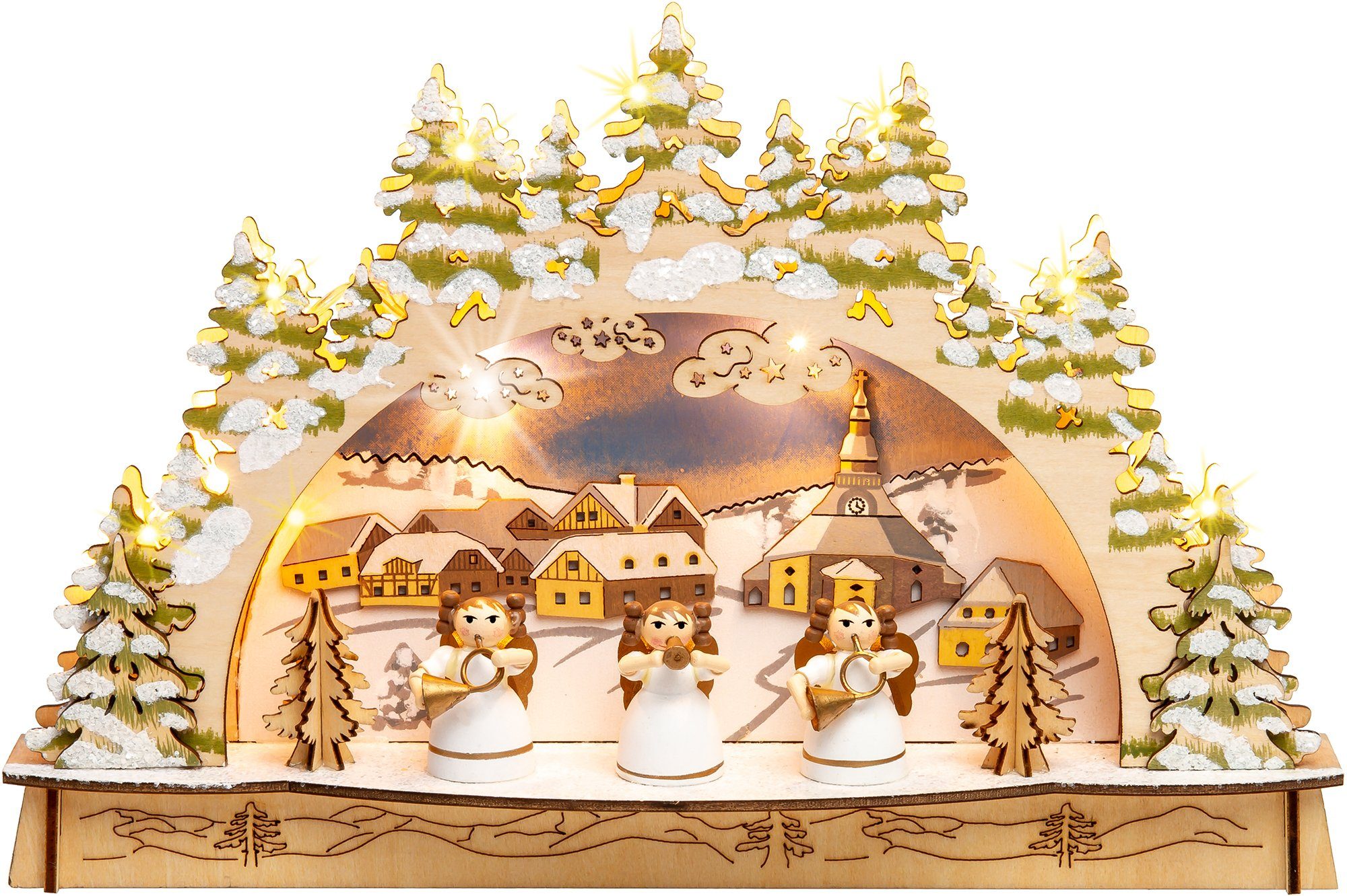 SIKORA Schwibbogen LB56 Engel Kapelle mit LED Beleuchtung B:29,5 cm