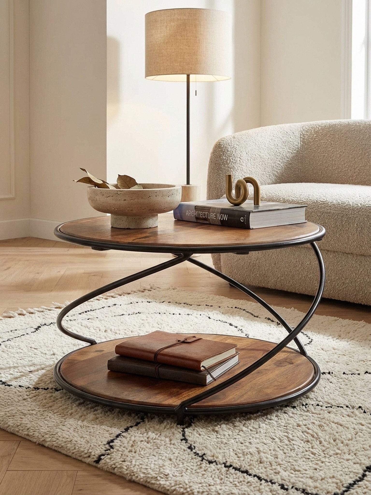 KADIMA DESIGN Couchtisch Couchtisch 58 cm Massivholz Metall Sofatisch Rund Wohnzimmertisch (Kleiner Tisch Beistelltisch Wohnzimmer Modern mit Stauraum), Design Wohnzimmertisch Kaffeetisch Massiv